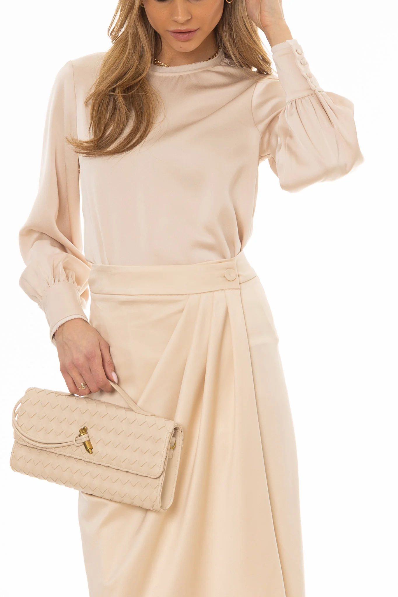 Beige Draped Wrap Maxi Skirt - Image 2