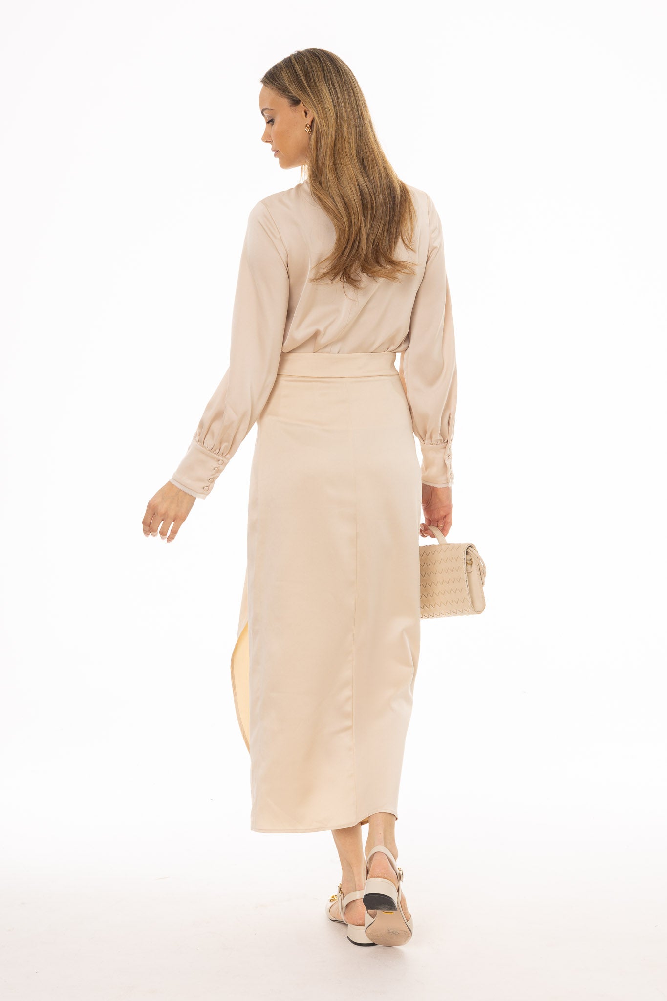 Beige Draped Wrap Maxi Skirt - Image 4