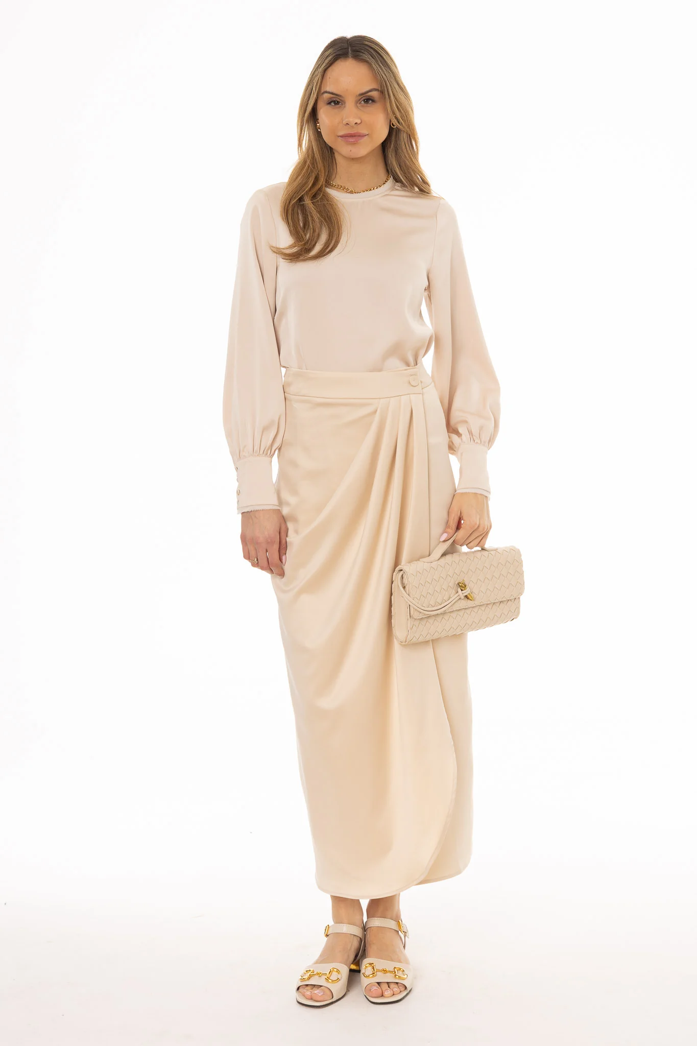 Beige Draped Wrap Maxi Skirt - Image 5