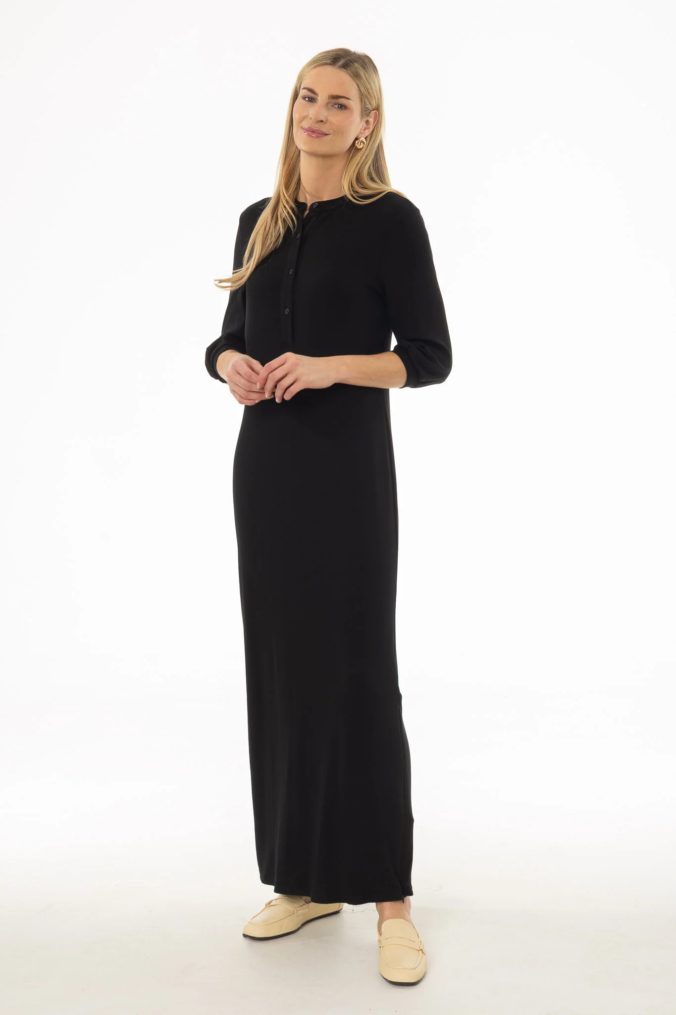 Black 3/4 Sleeve Maxi Dress