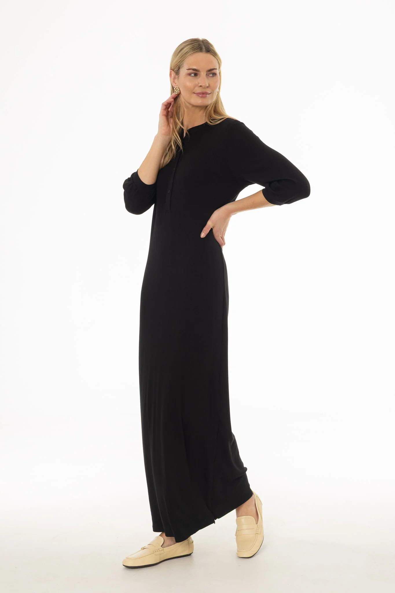 Black 3/4 Sleeve Maxi Dress - Image 3