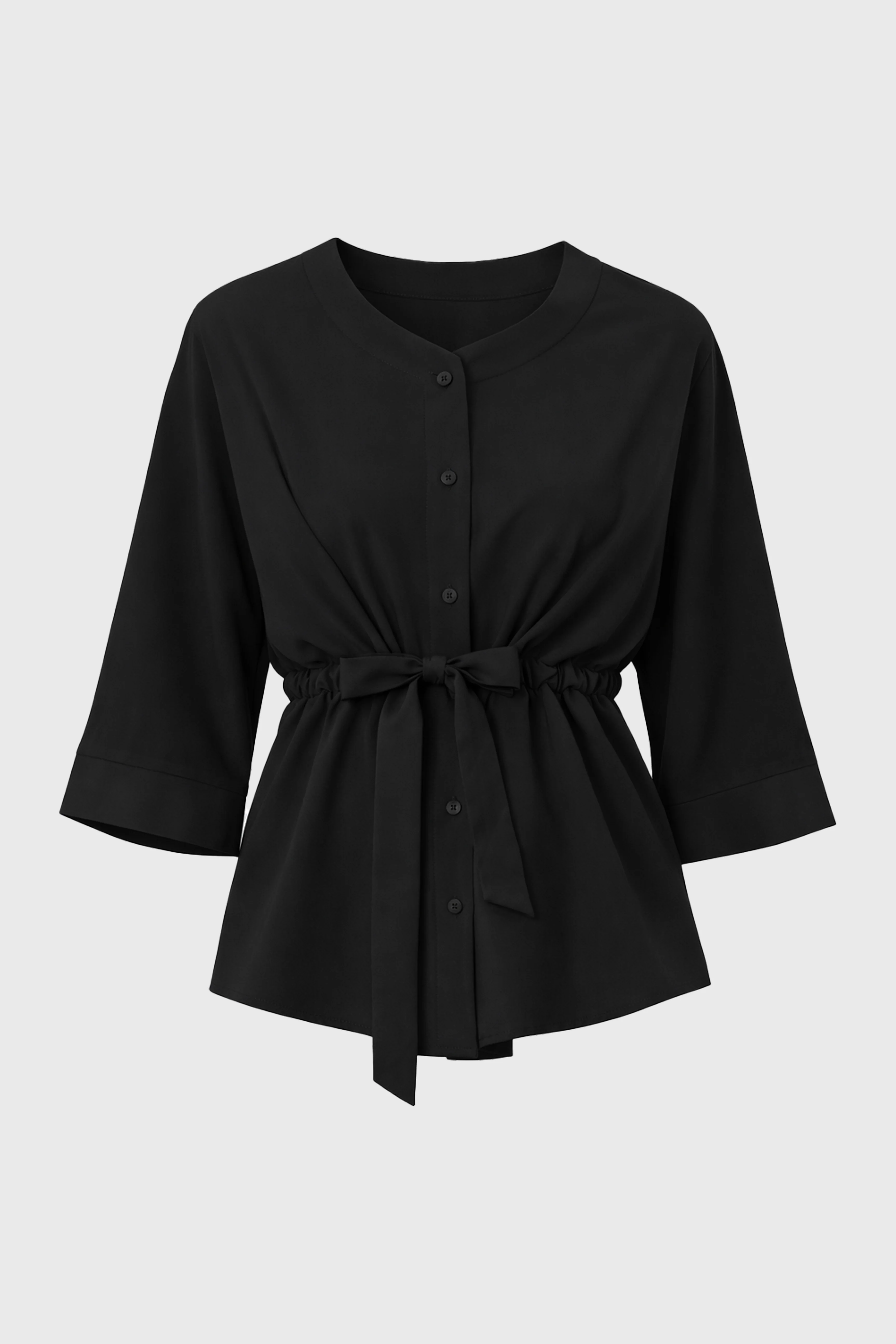 Black 3/4 Sleeve Tie Blouse - Image 6