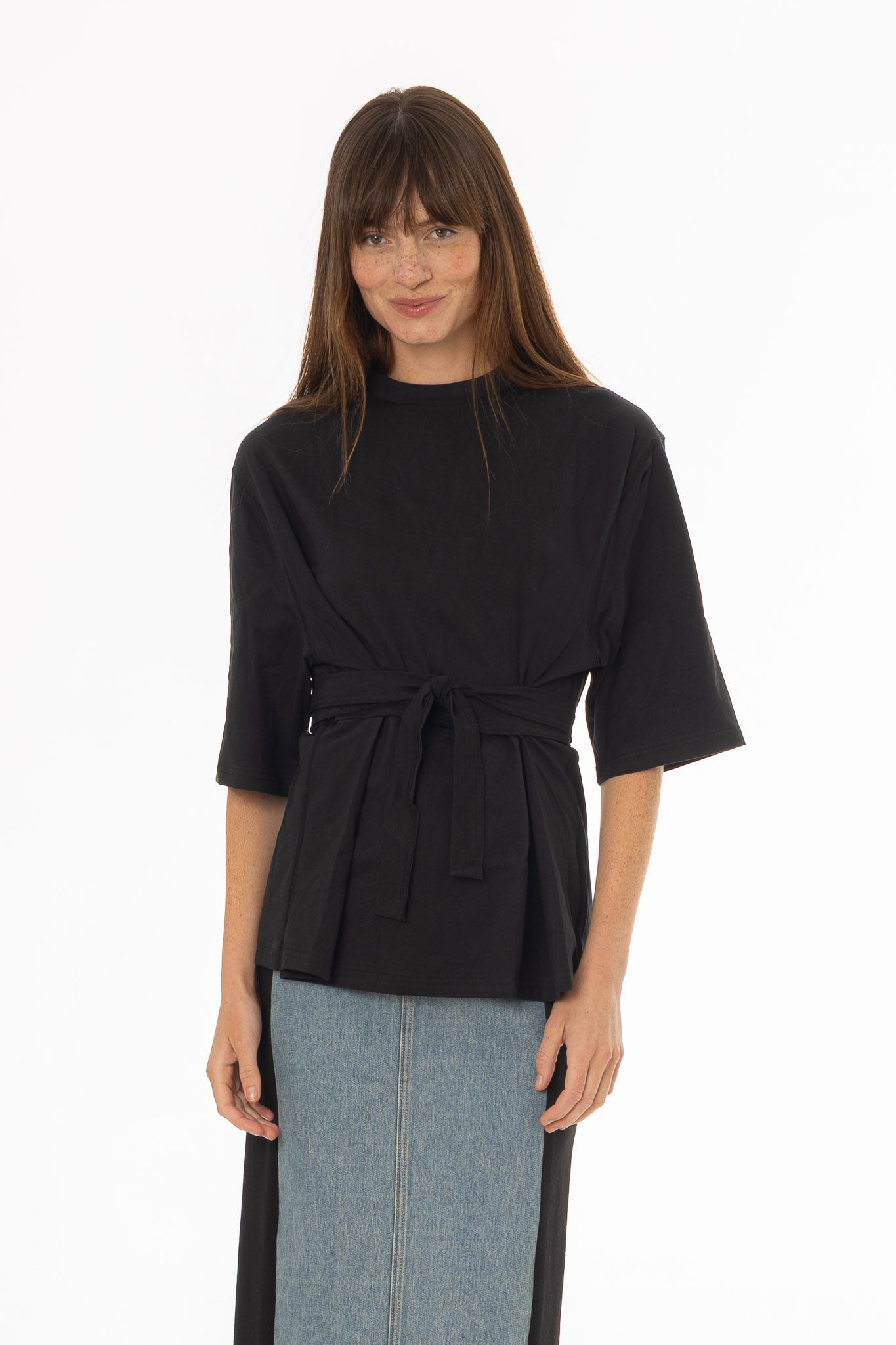 Black 3/4 Sleeve Wrap Shirt - Image 5