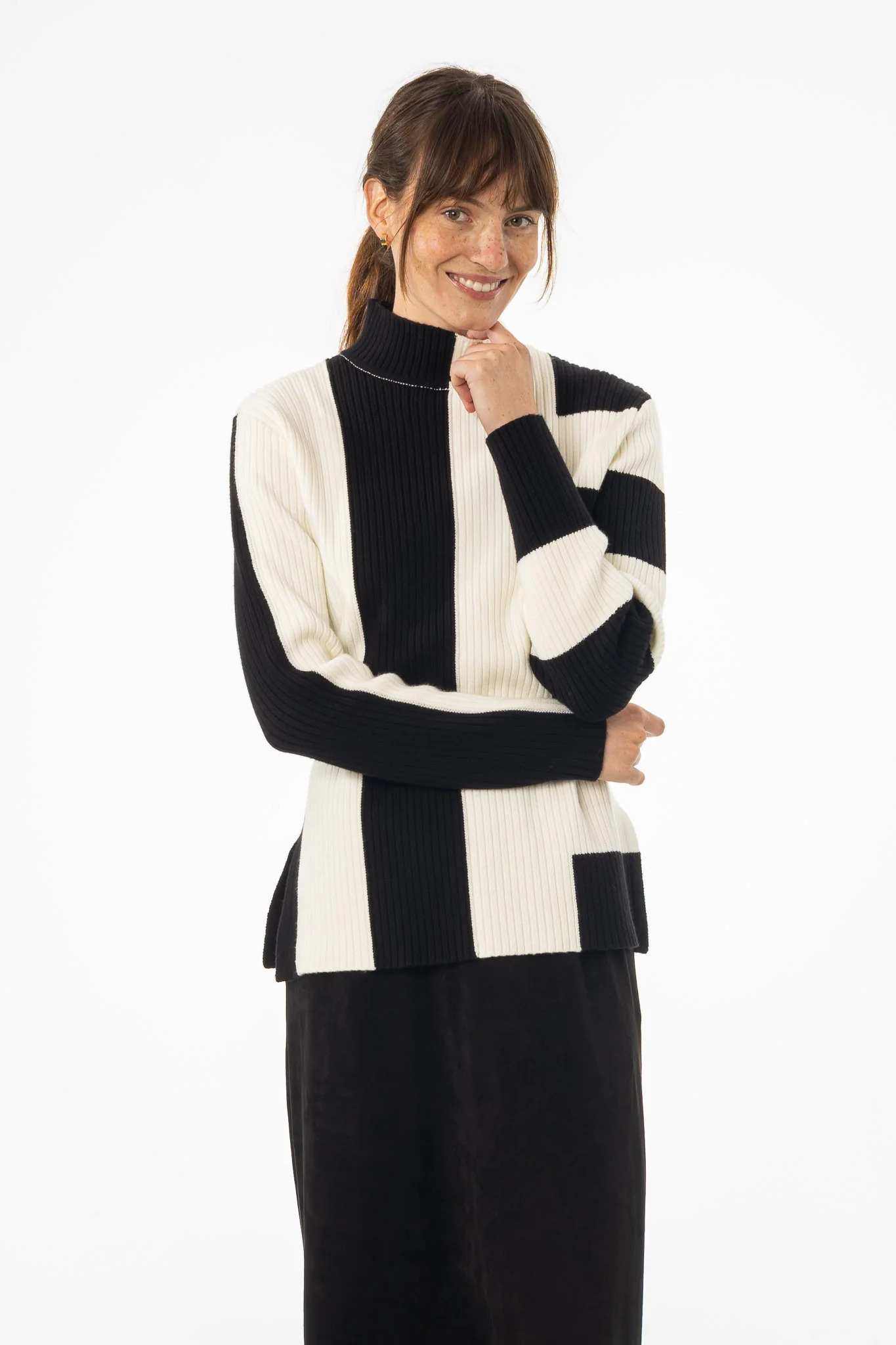 Black & White Knit Turtleneck Sweater