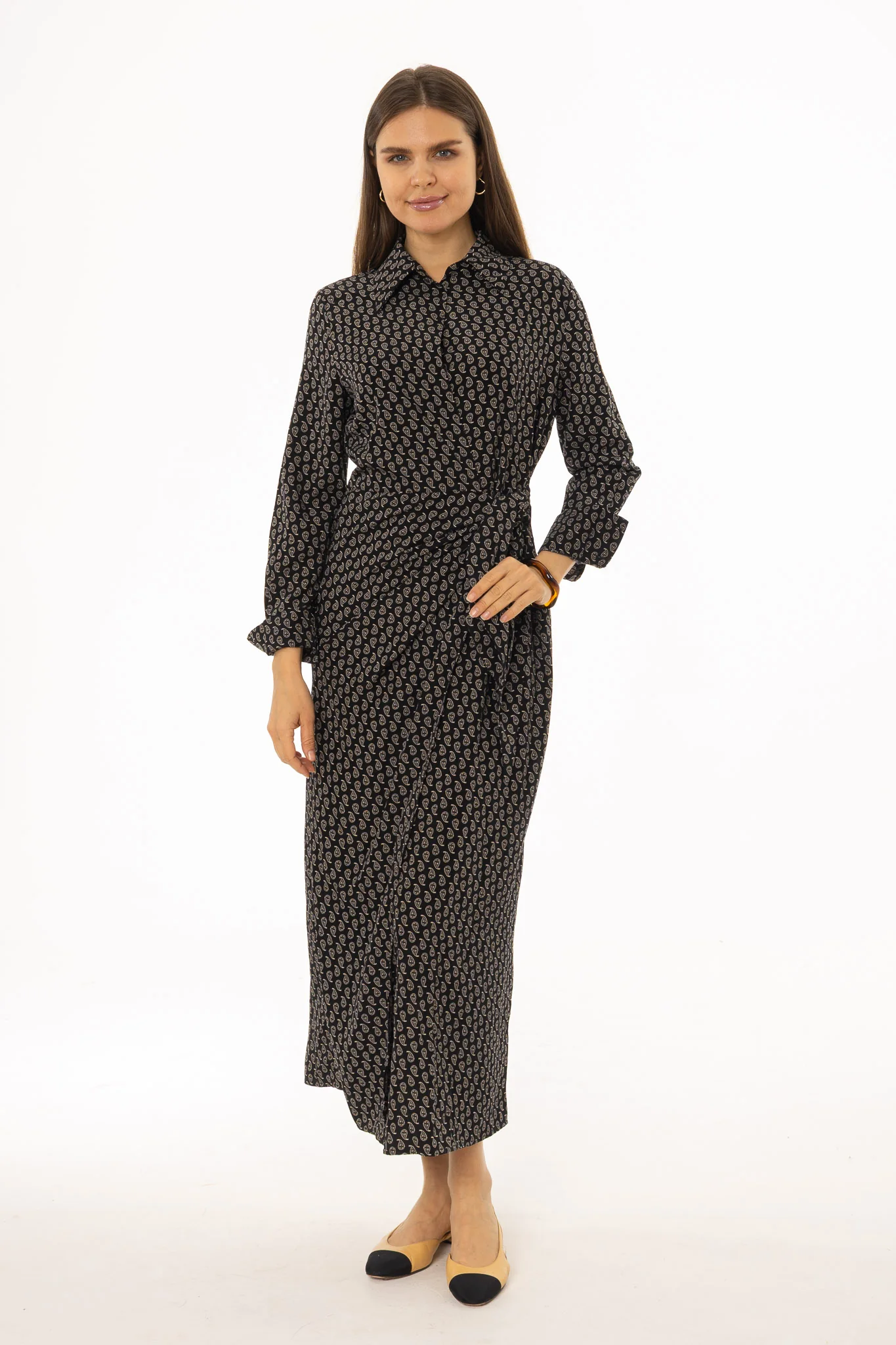 Black Paisley Side Tie Wrap Maxi Dress