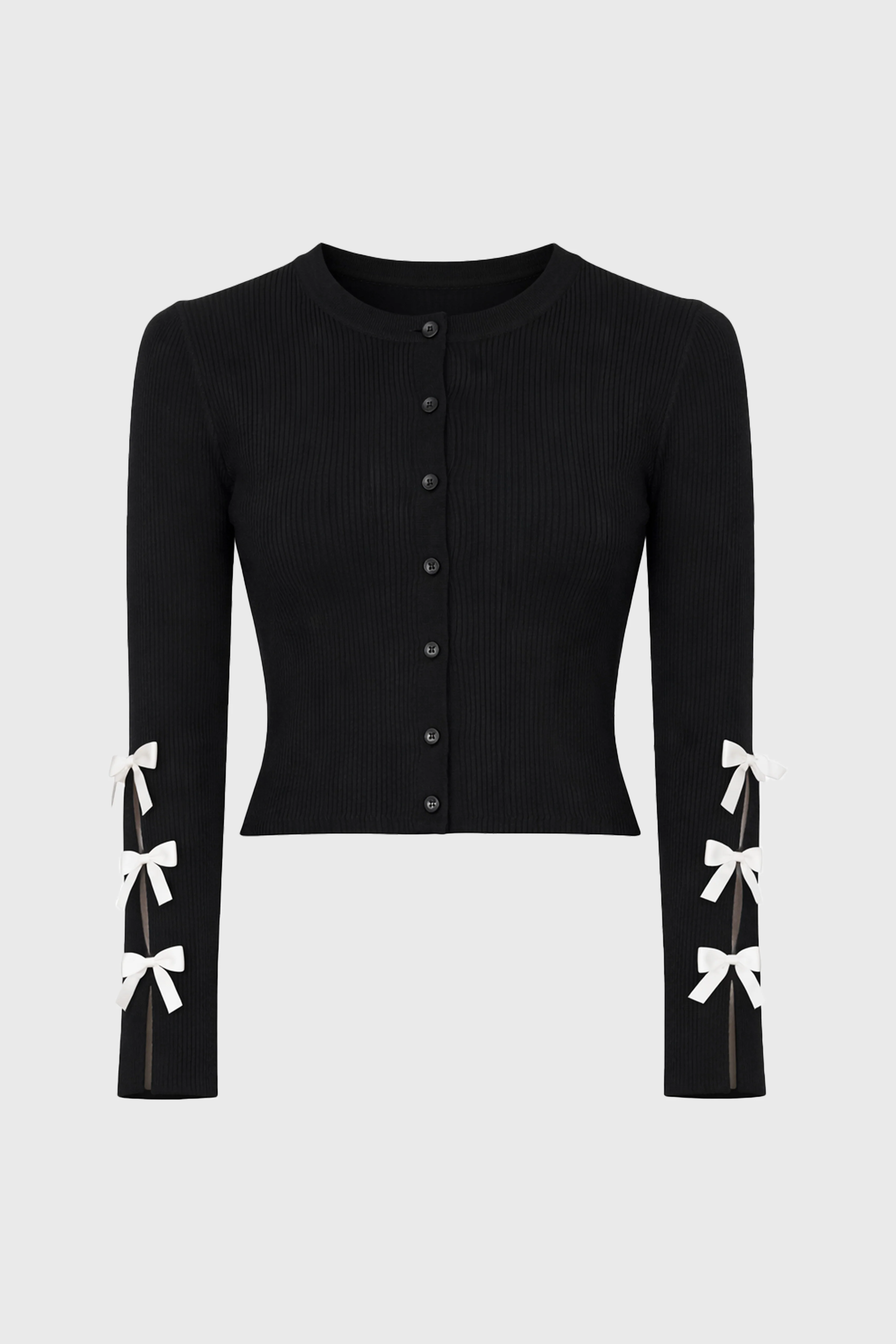 Black Bow Sleeve Detail Knit Cardigan - Image 6