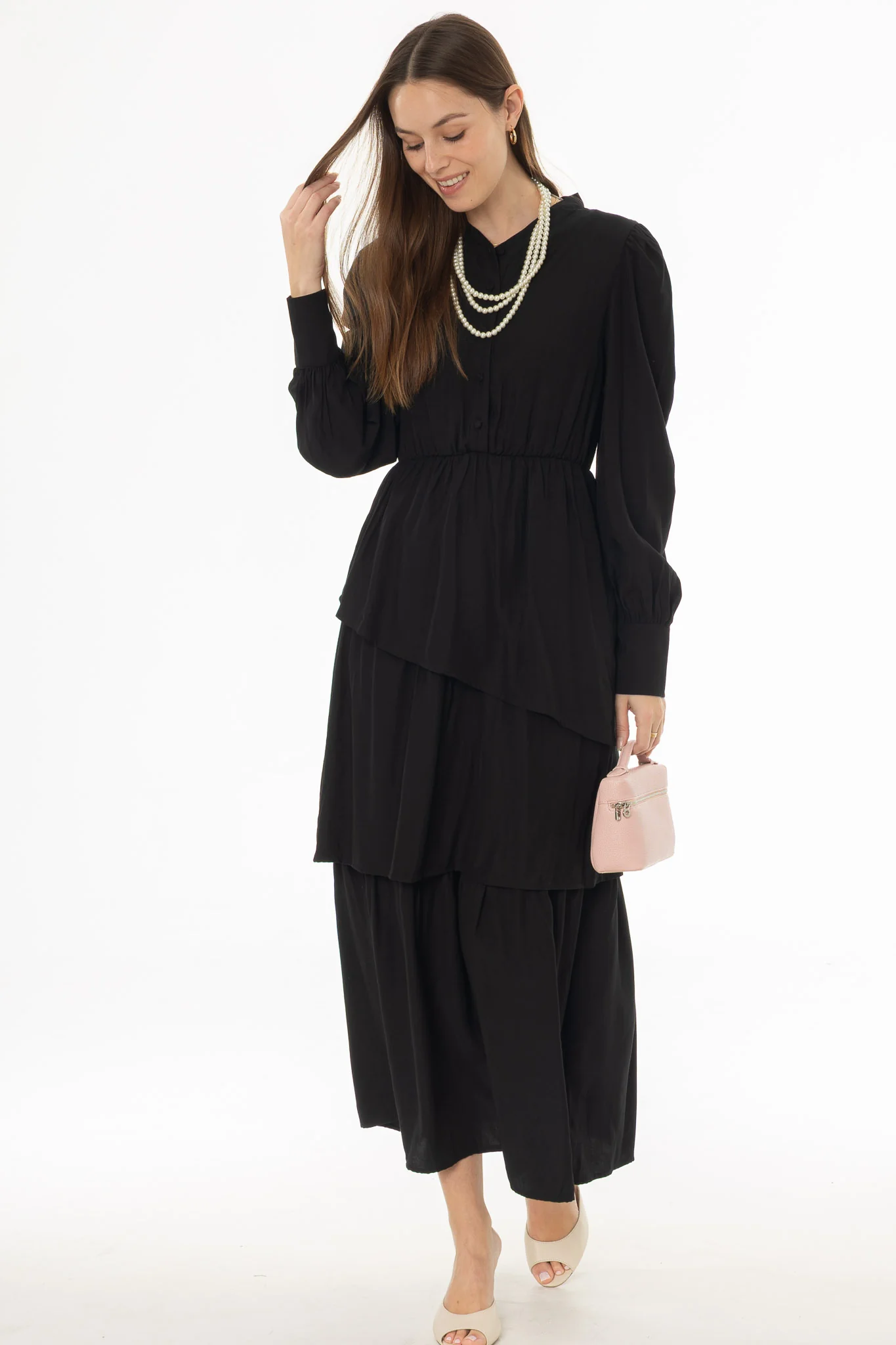 Black Button Ruffle Maxi Dress