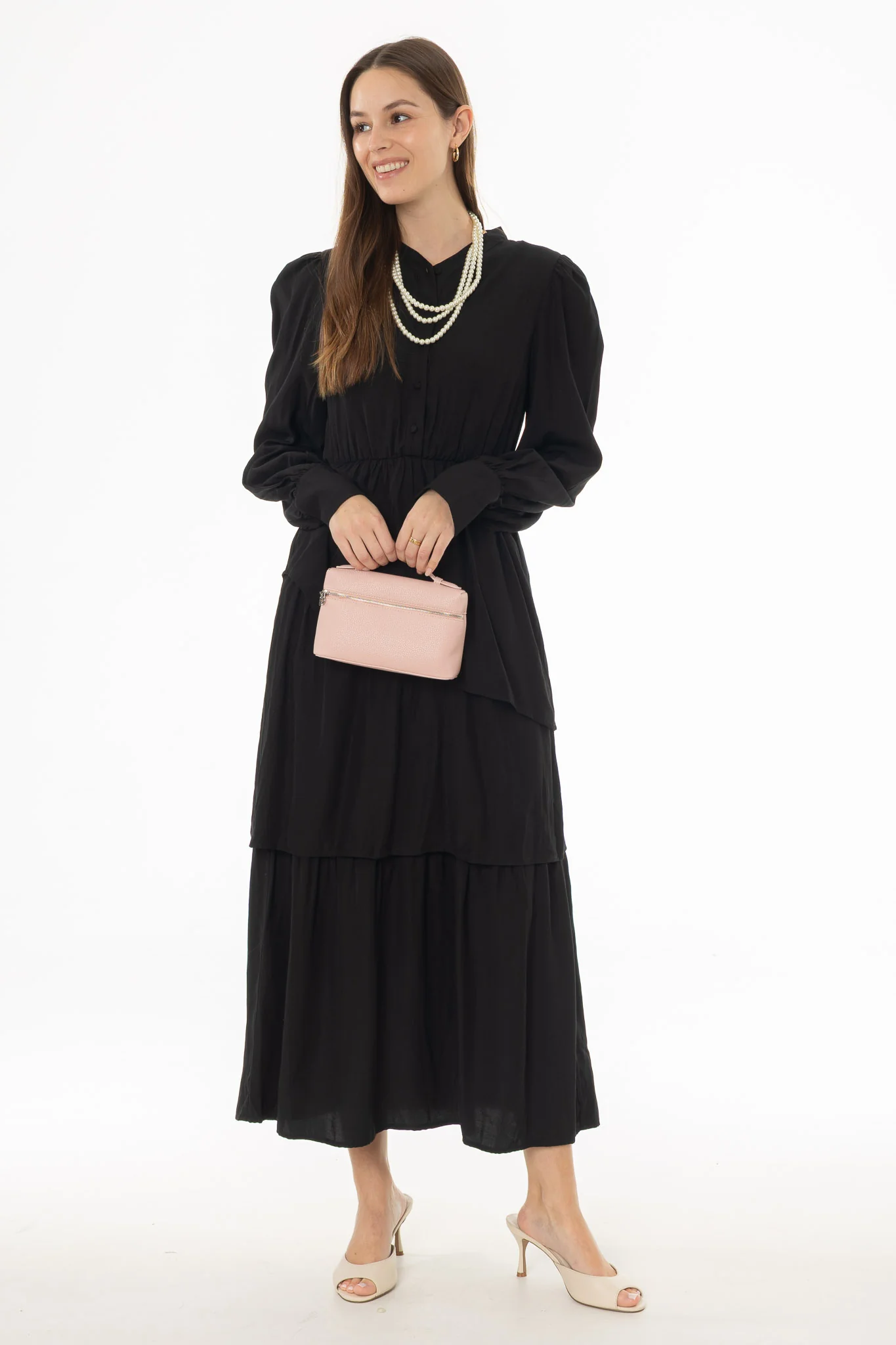 Black Button Ruffle Maxi Dress - Image 3