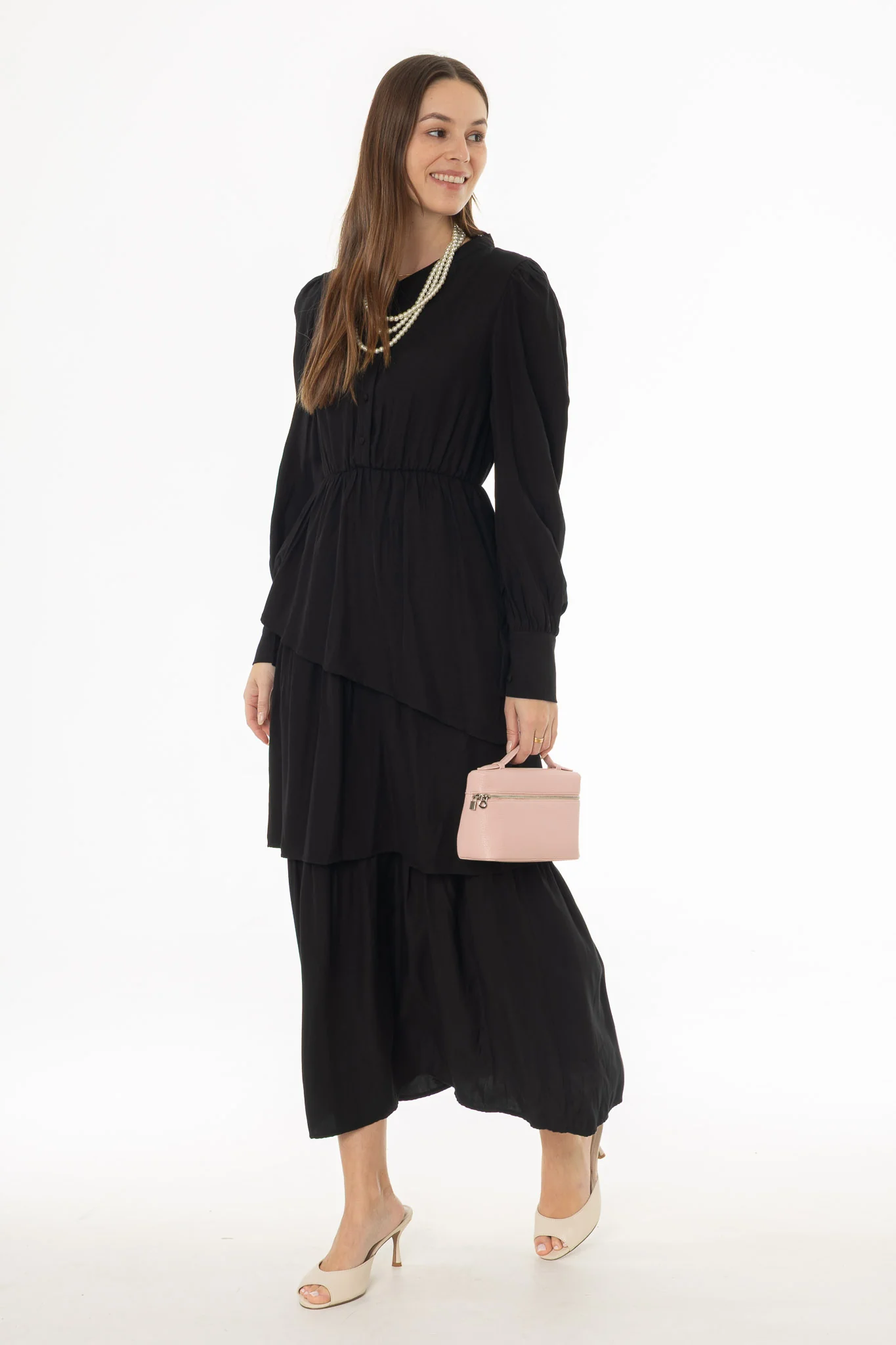 Black Button Ruffle Maxi Dress - Image 4