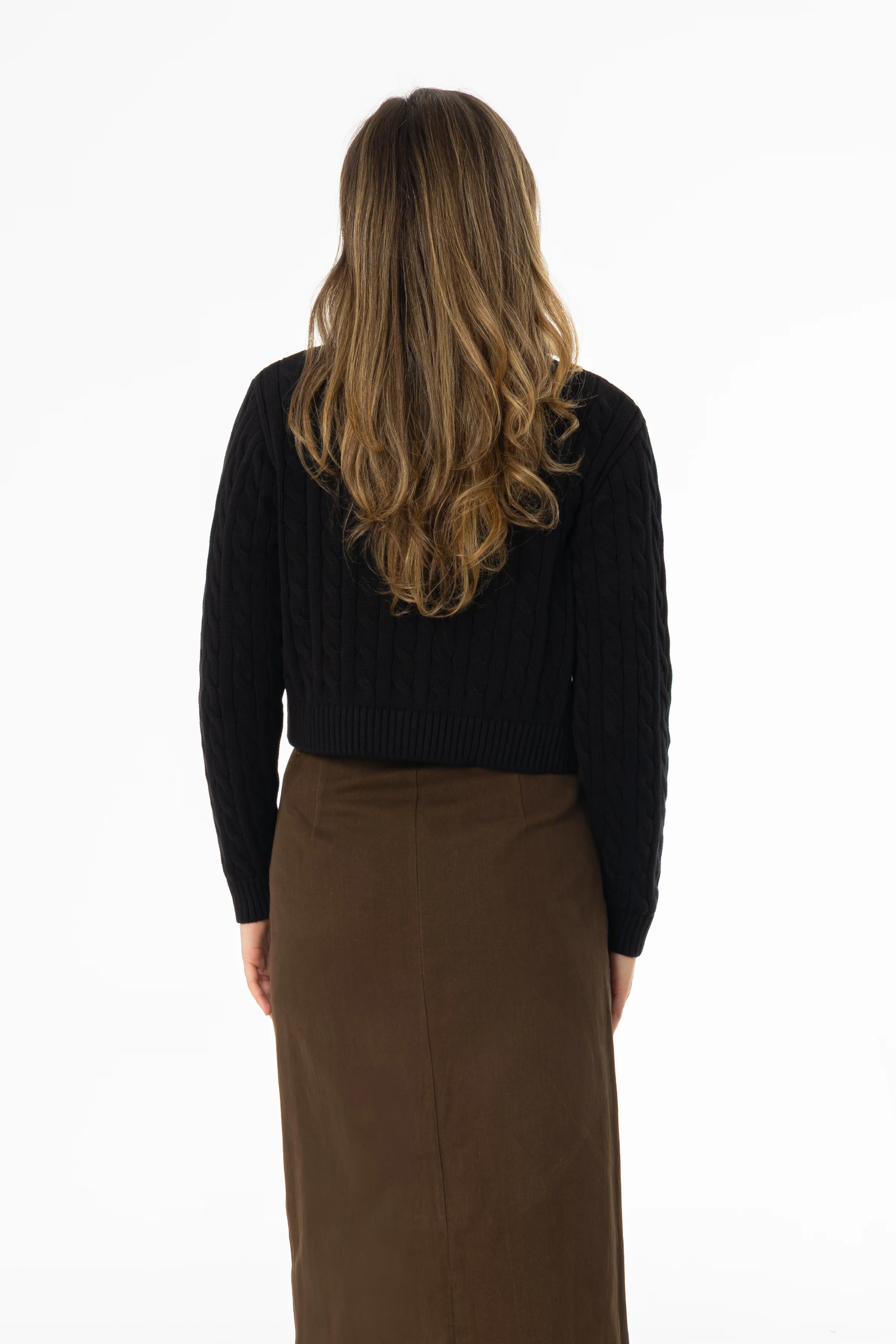 Black Cable Knit Cardigan - Image 3