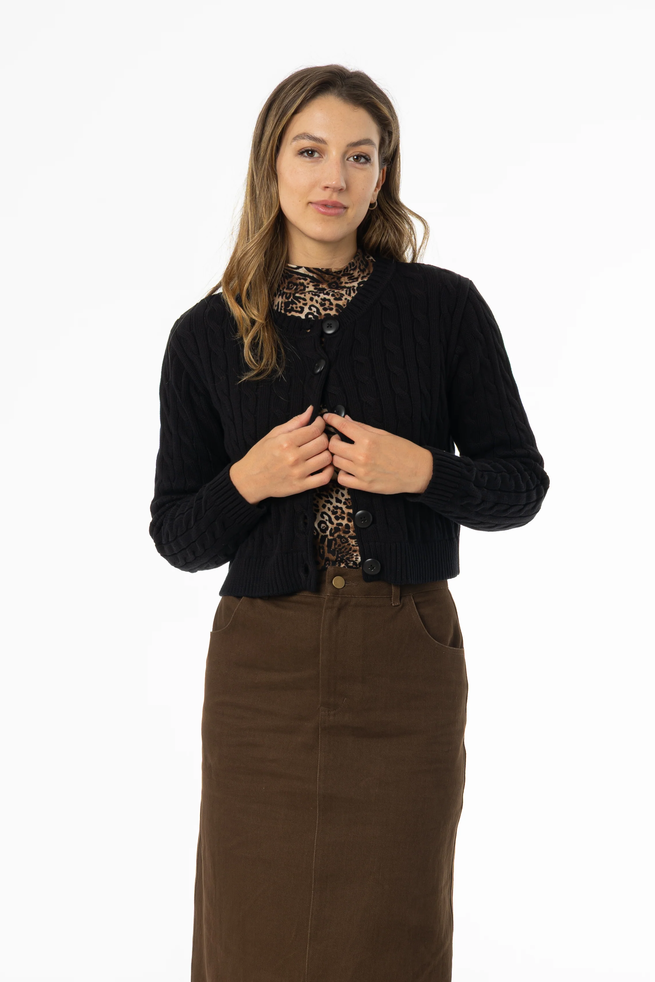 Black Cable Knit Cardigan - Image 4