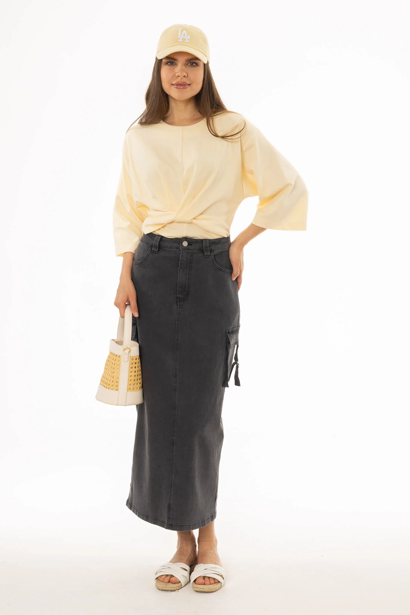 Black Cargo Denim Maxi Skirt - Image 5