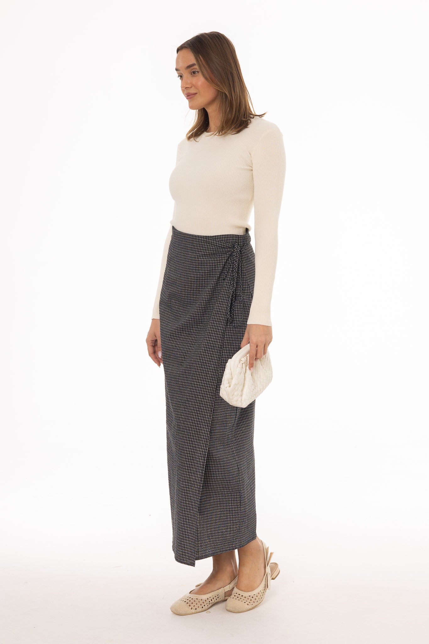 Black Checkered Wrap Skirt - Image 2