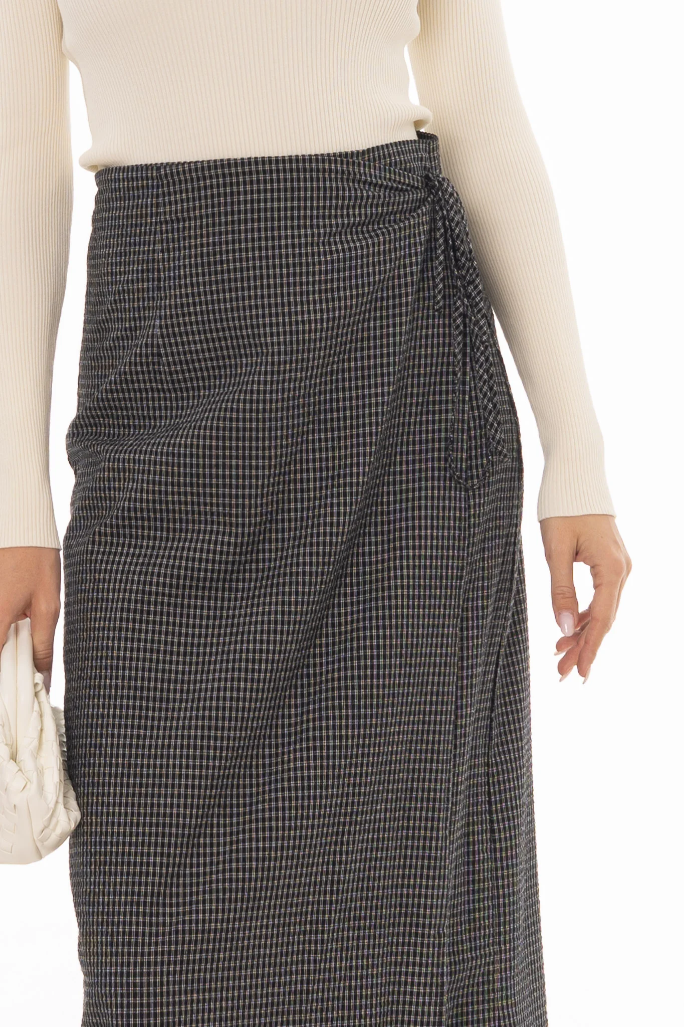 Black Checkered Wrap Skirt - Image 3