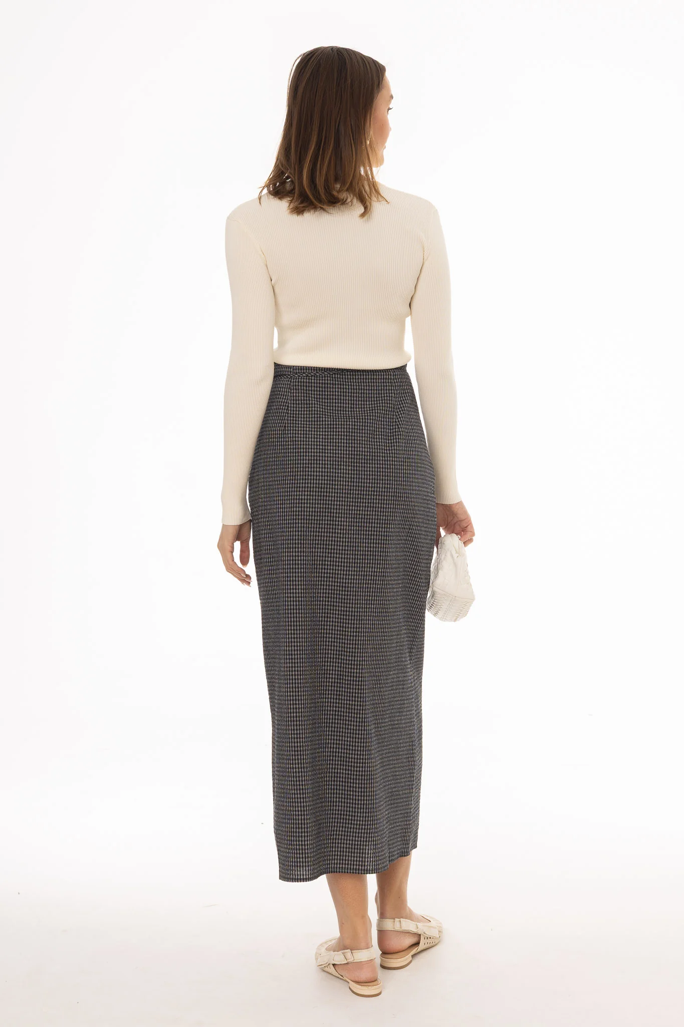Black Checkered Wrap Skirt - Image 4