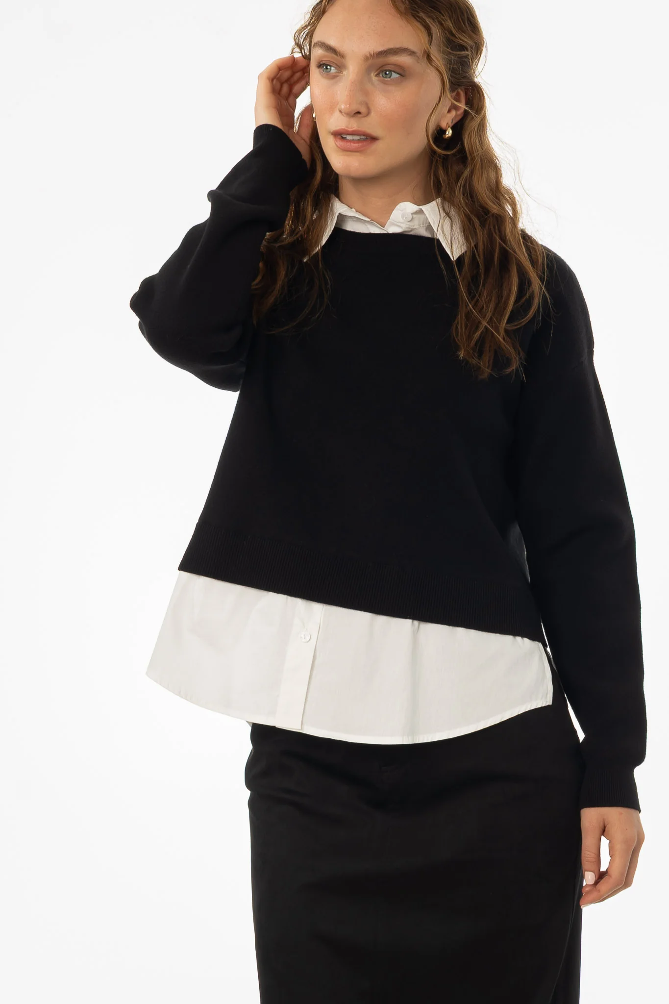 Black Combo Blouse Sweater - Image 2