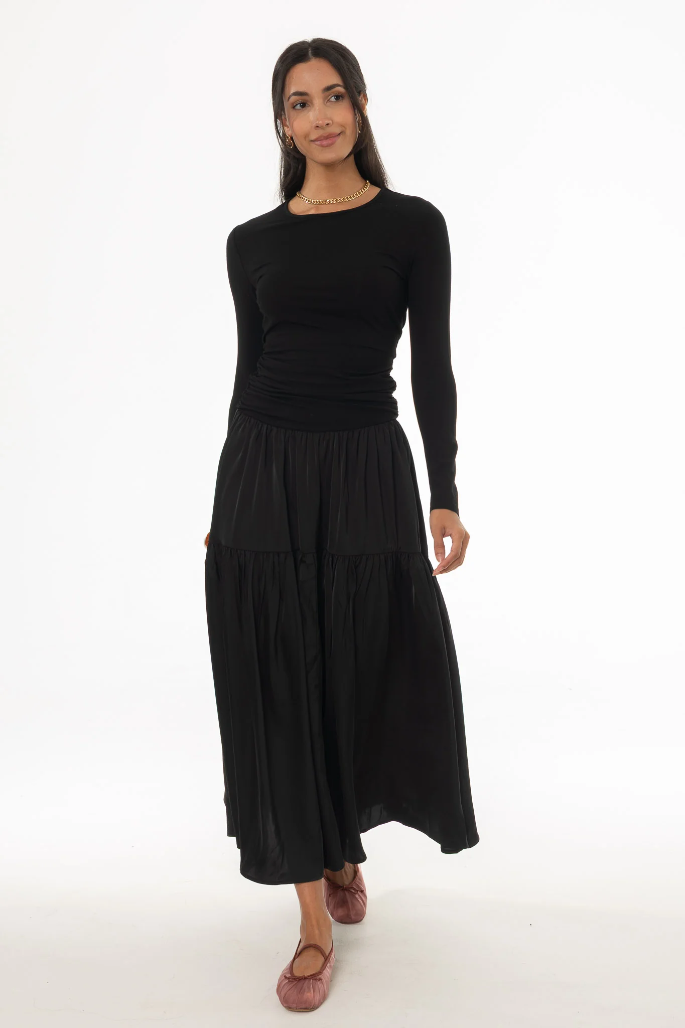 Black Combo Tiered Maxi Dress