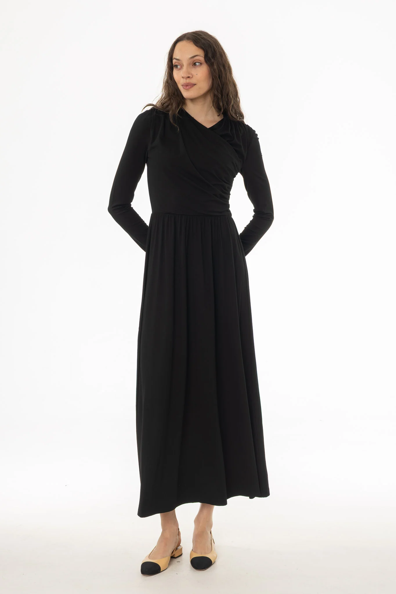 Black Crossover Draped Maxi Dress