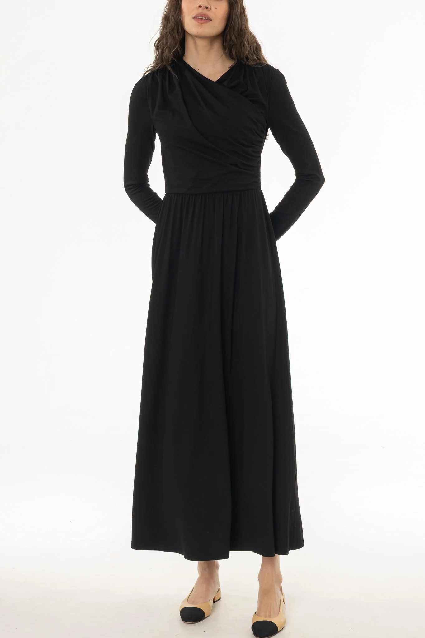 Black Crossover Draped Maxi Dress - Image 2
