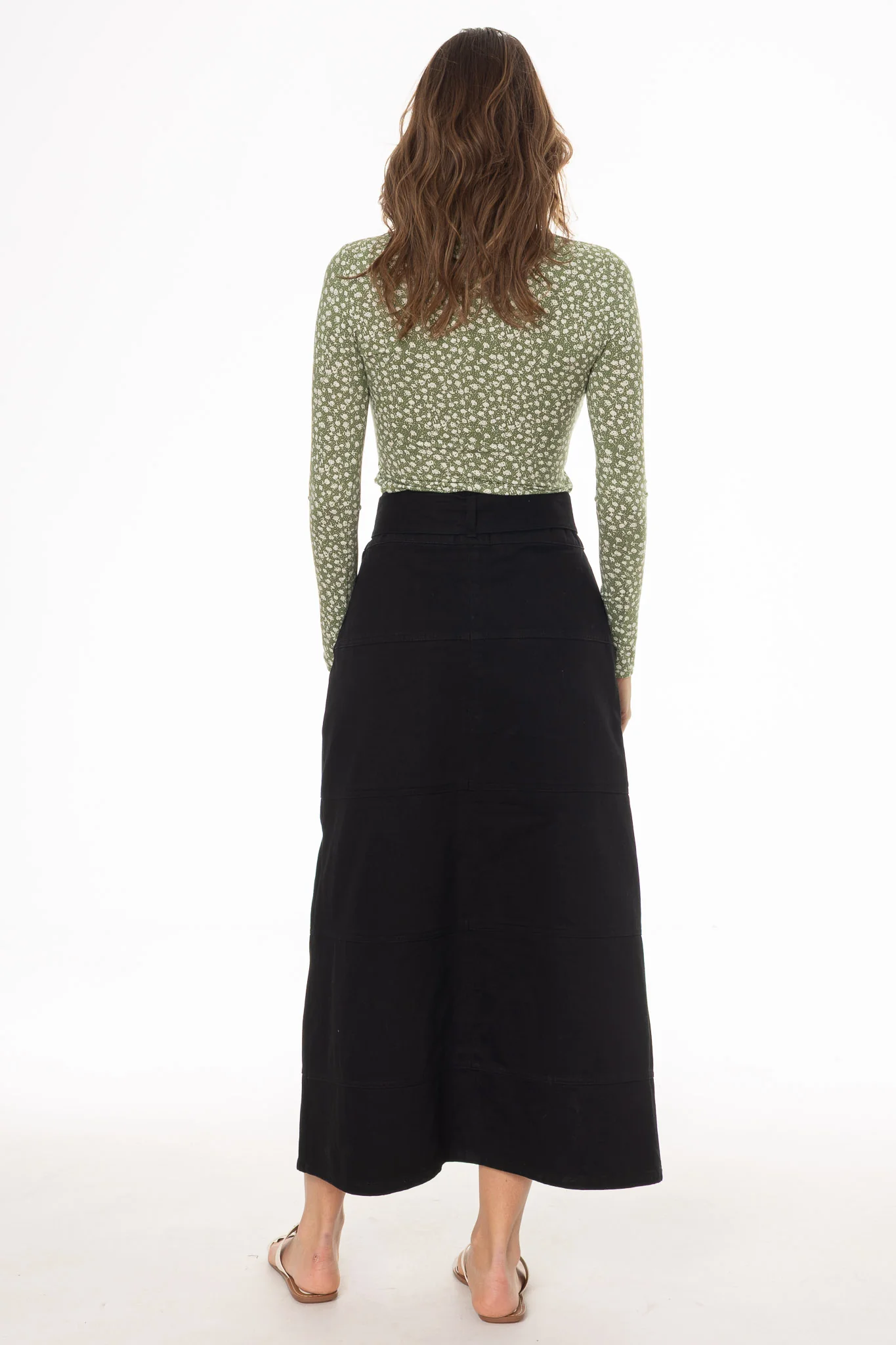 Black Denim Belted A-Line Maxi Skirt - Image 4