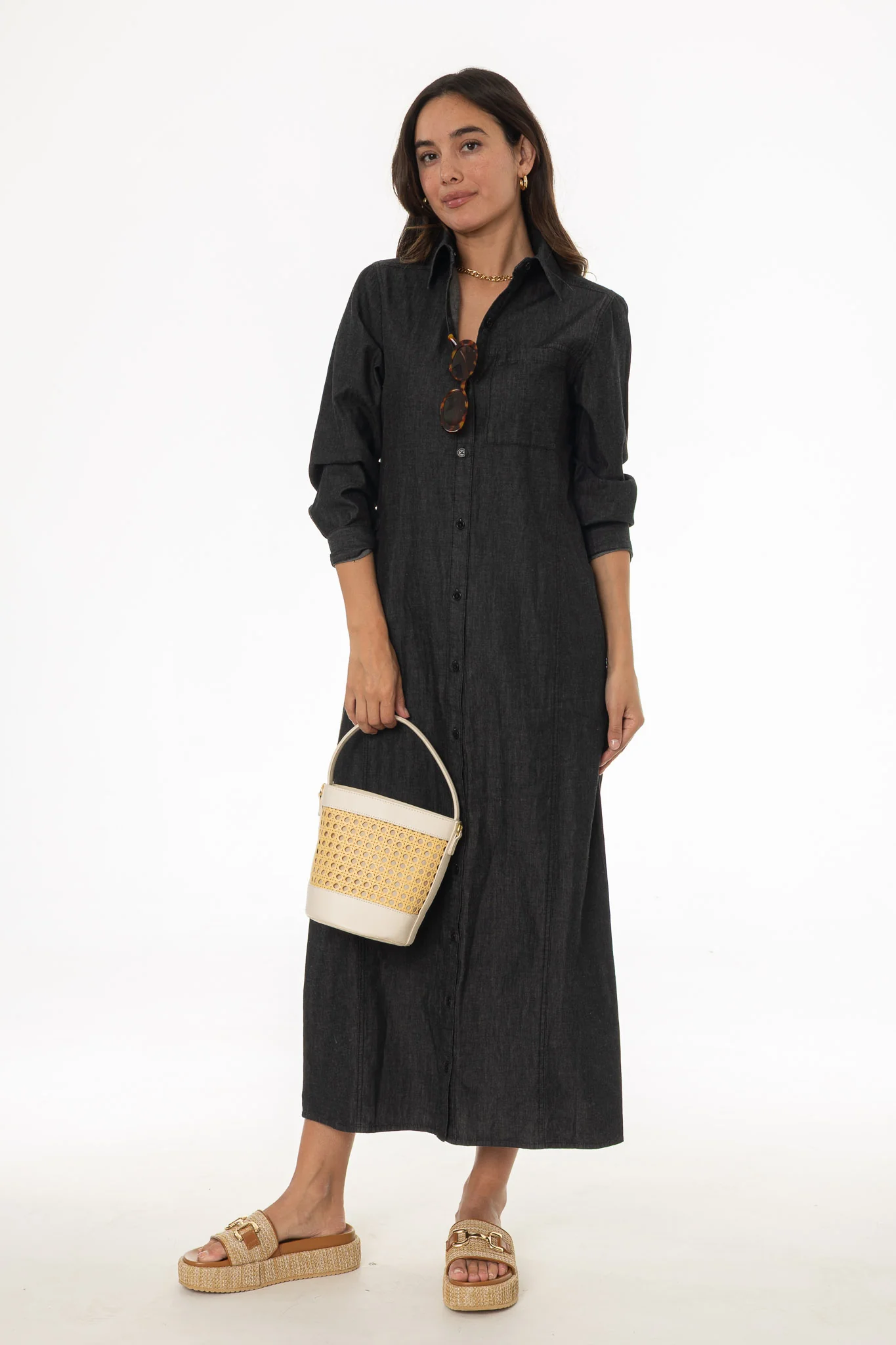 Black Denim Pocket Maxi Dress