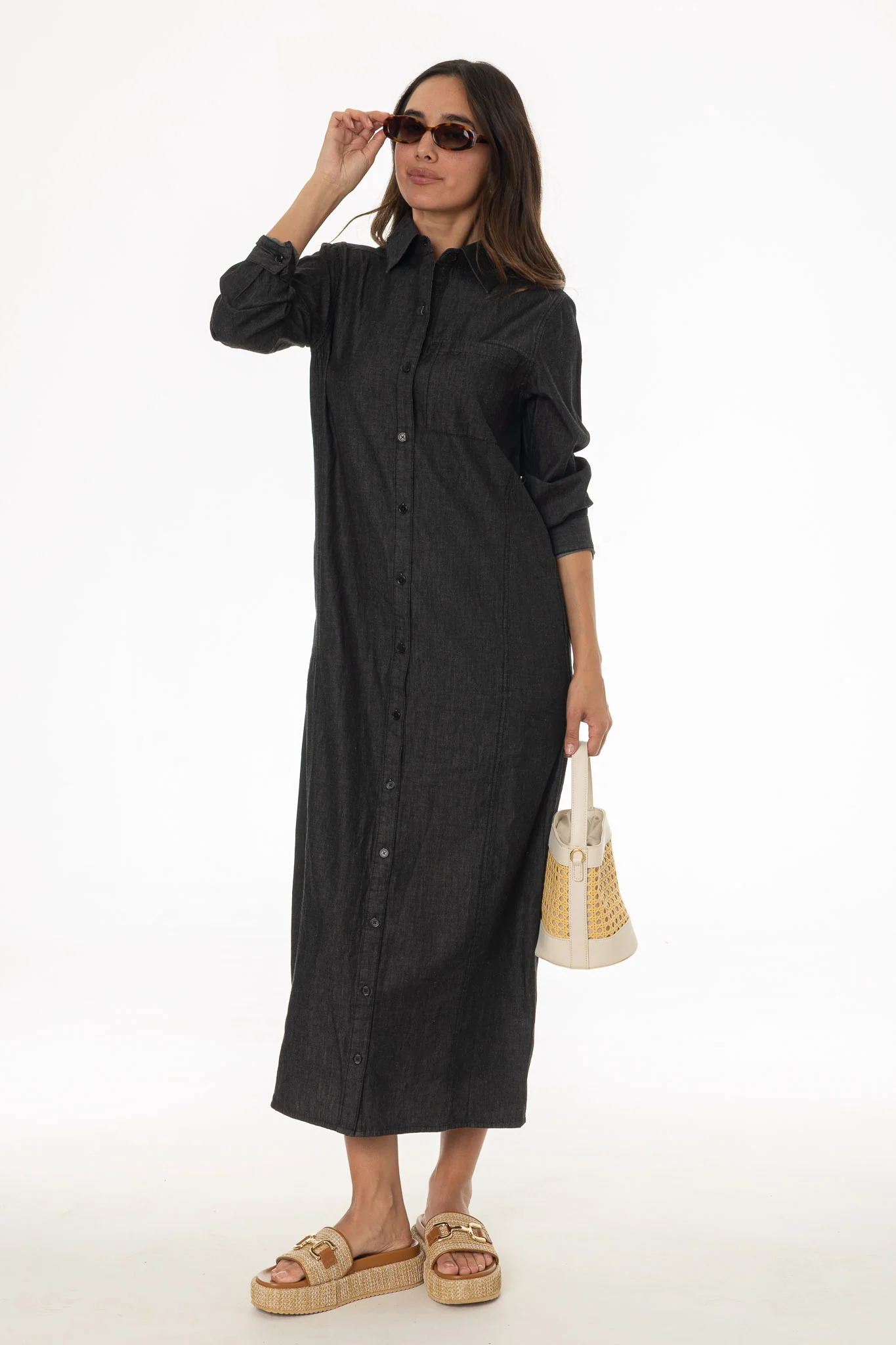 Black Denim Pocket Maxi Dress - Image 5