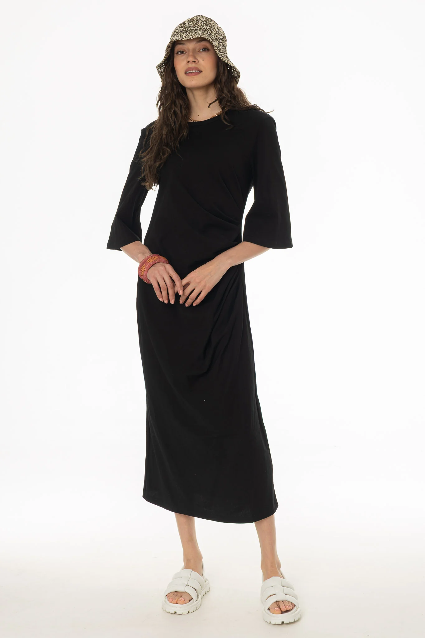 Black Draped Jersey Maxi Dress