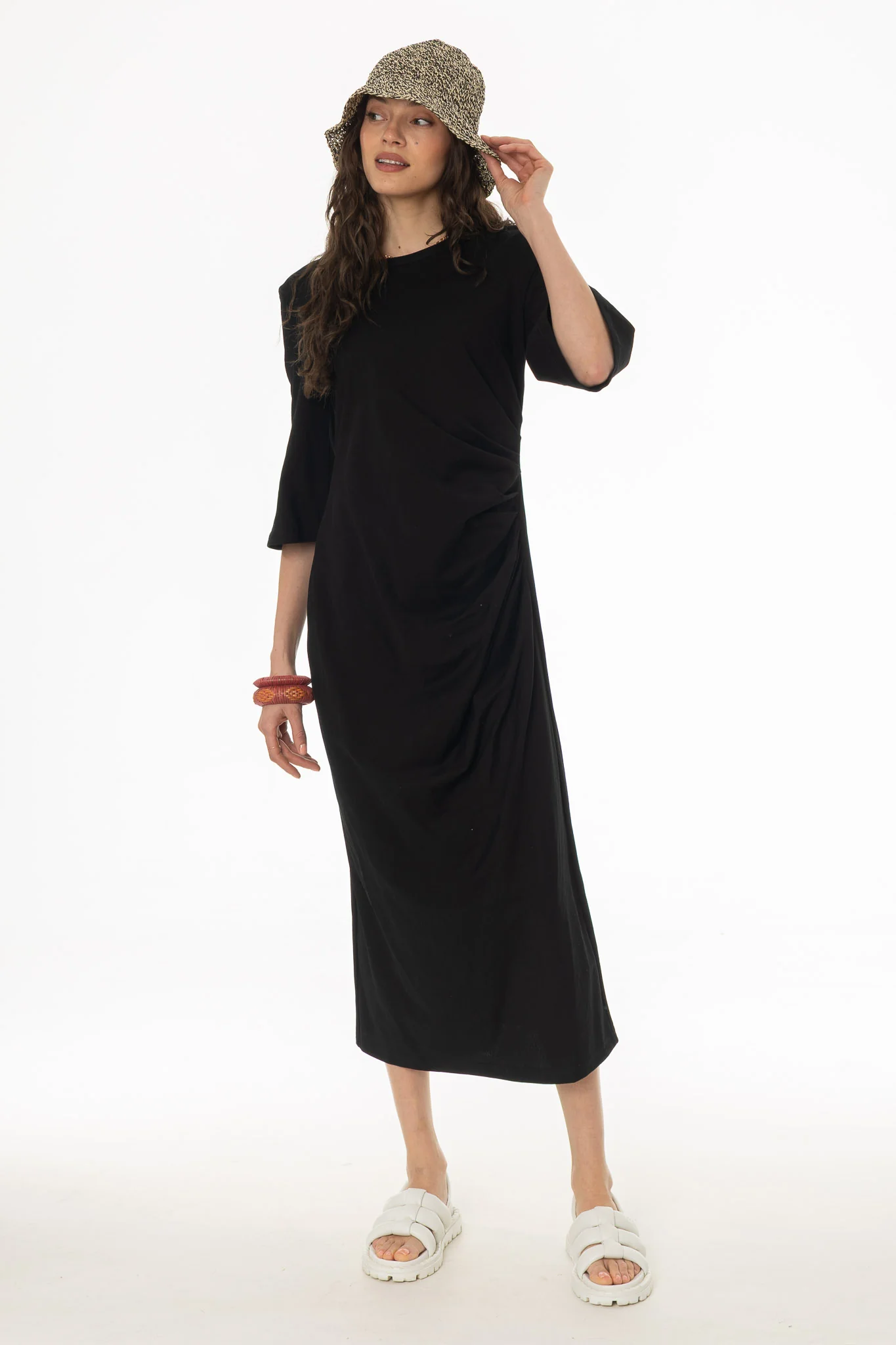 Black Draped Jersey Maxi Dress - Image 5