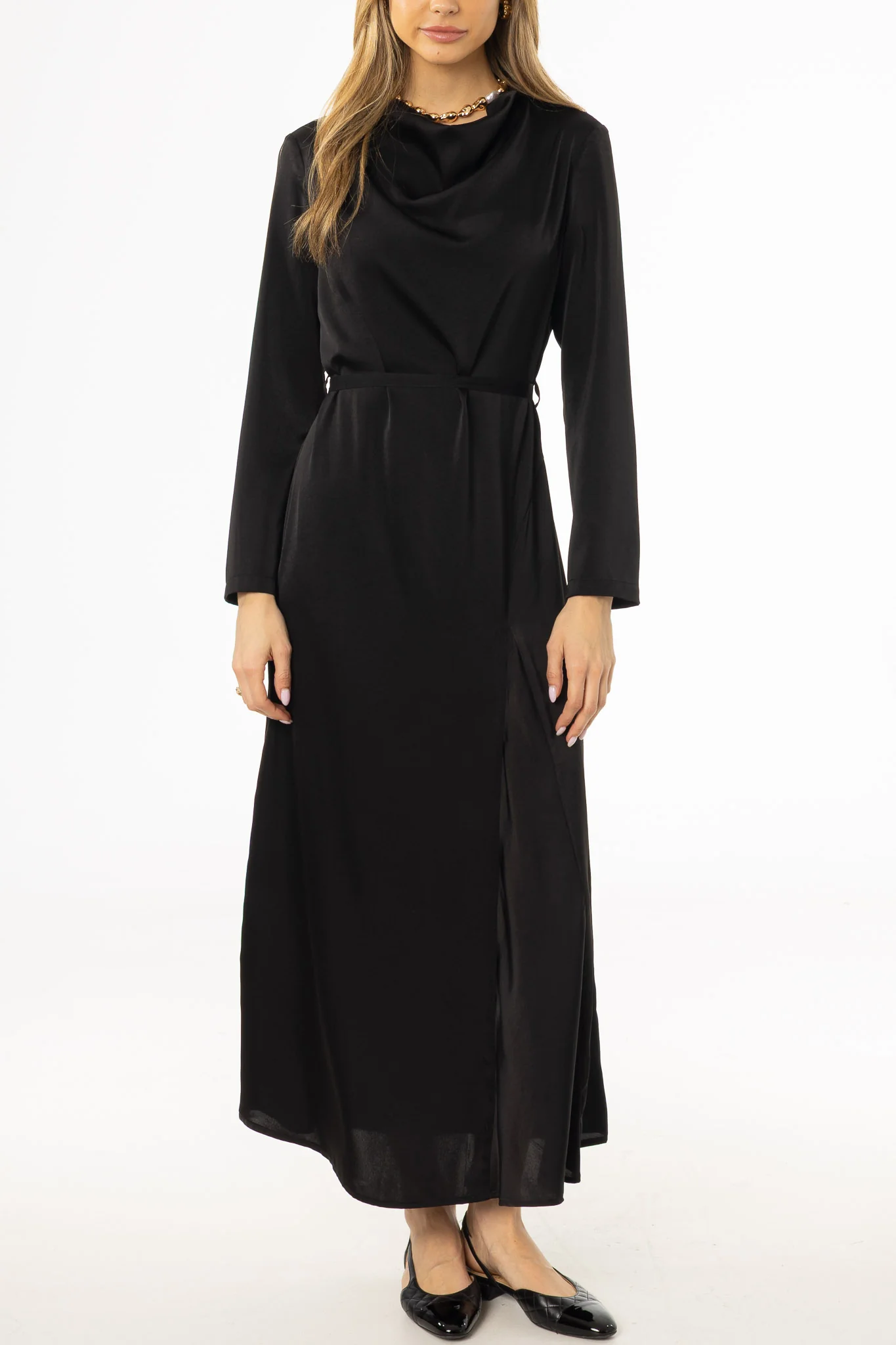 Black Draped Neck Maxi Dress - Image 2