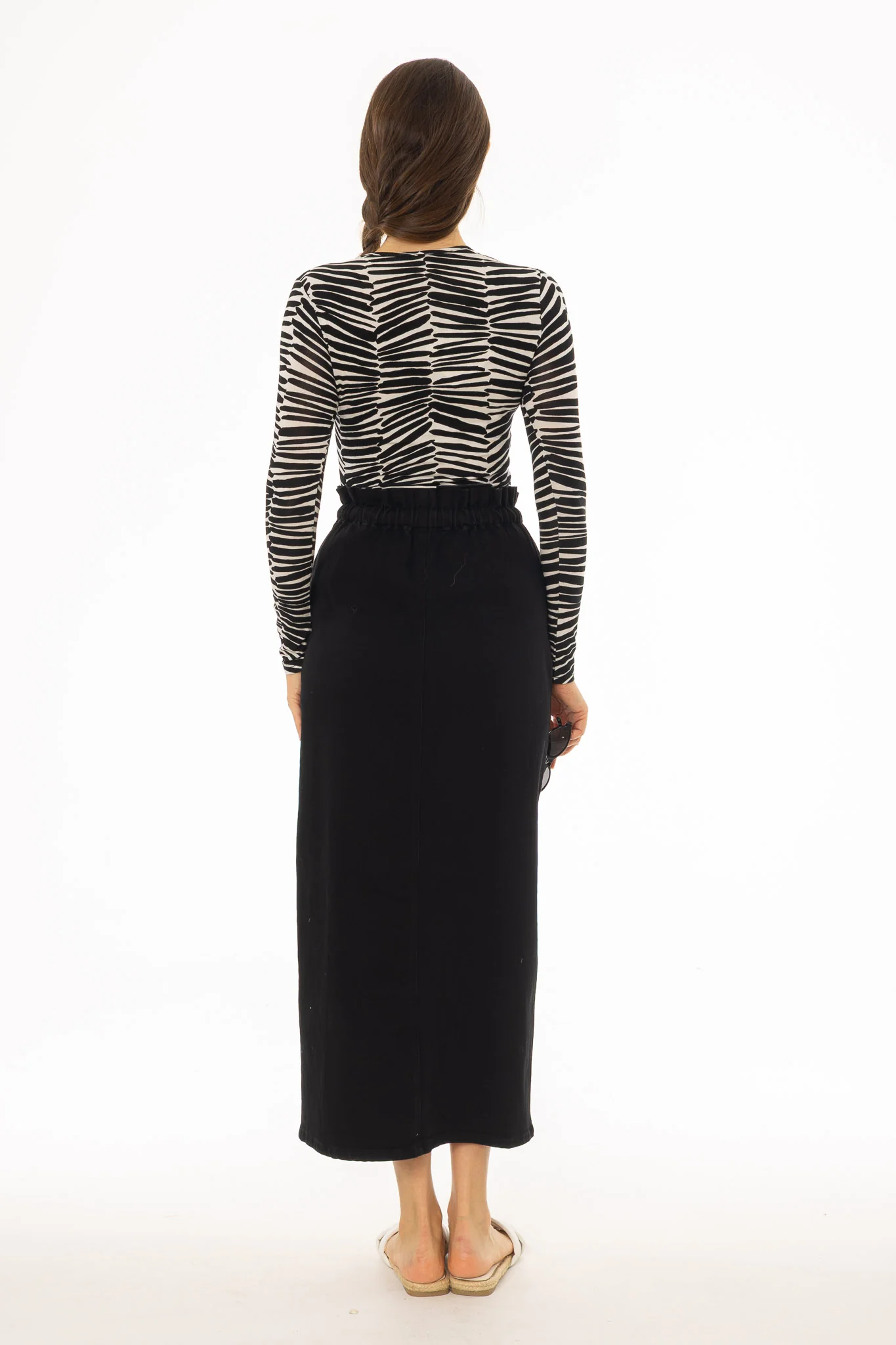 Black Drawstring Denim Maxi Skirt - Image 3