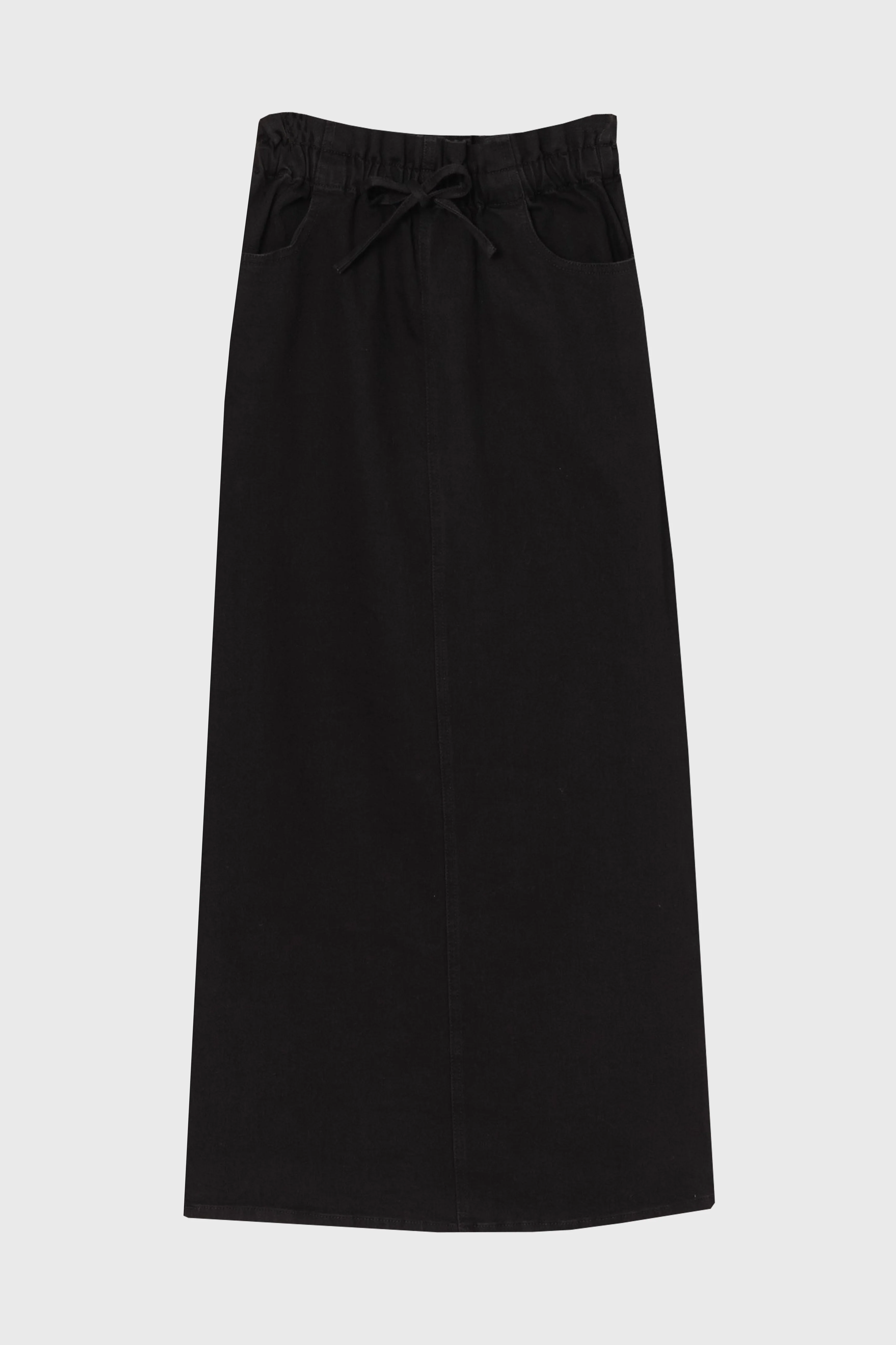 Black Drawstring Denim Maxi Skirt - Image 6