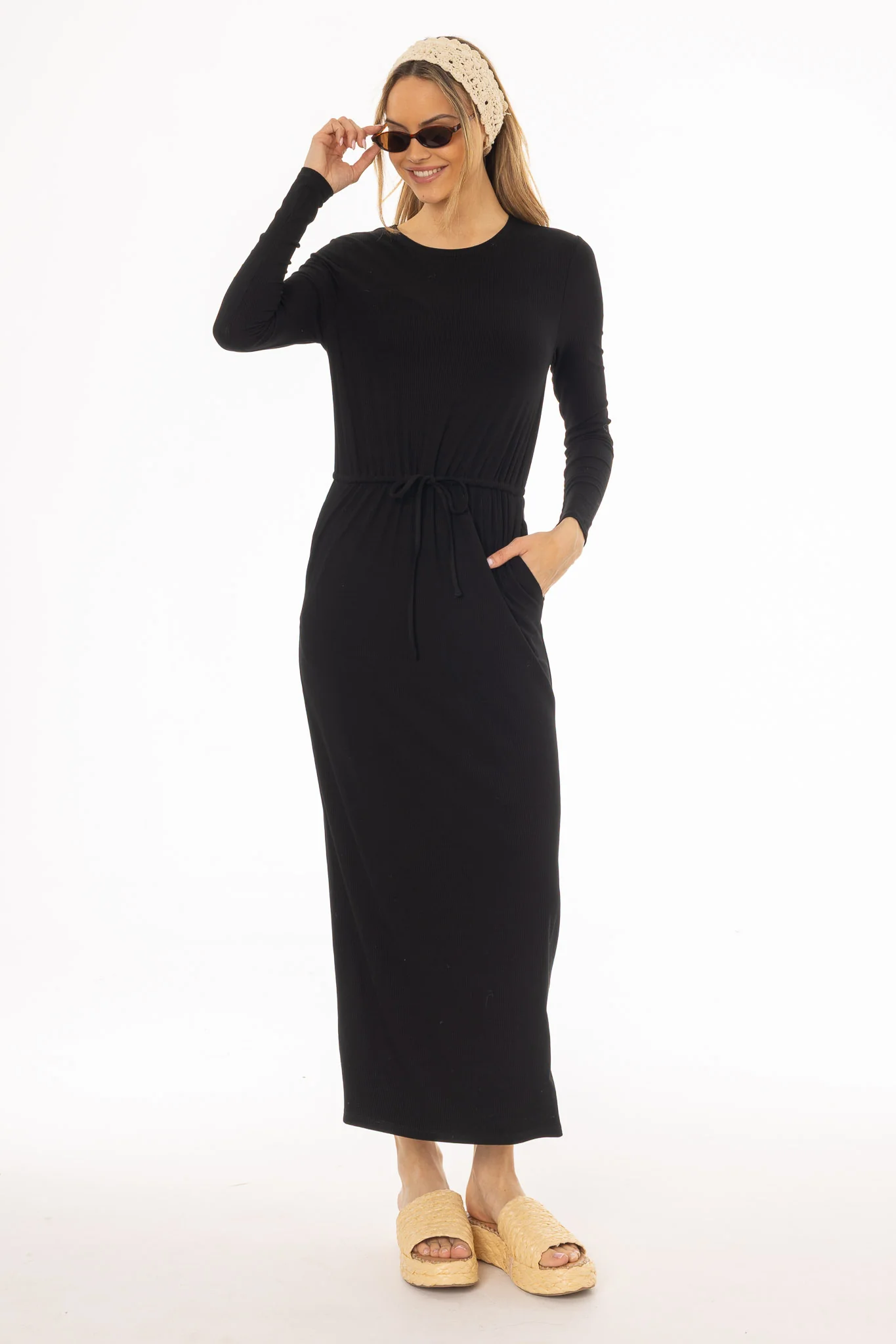 Black Drawstring Maxi Dress