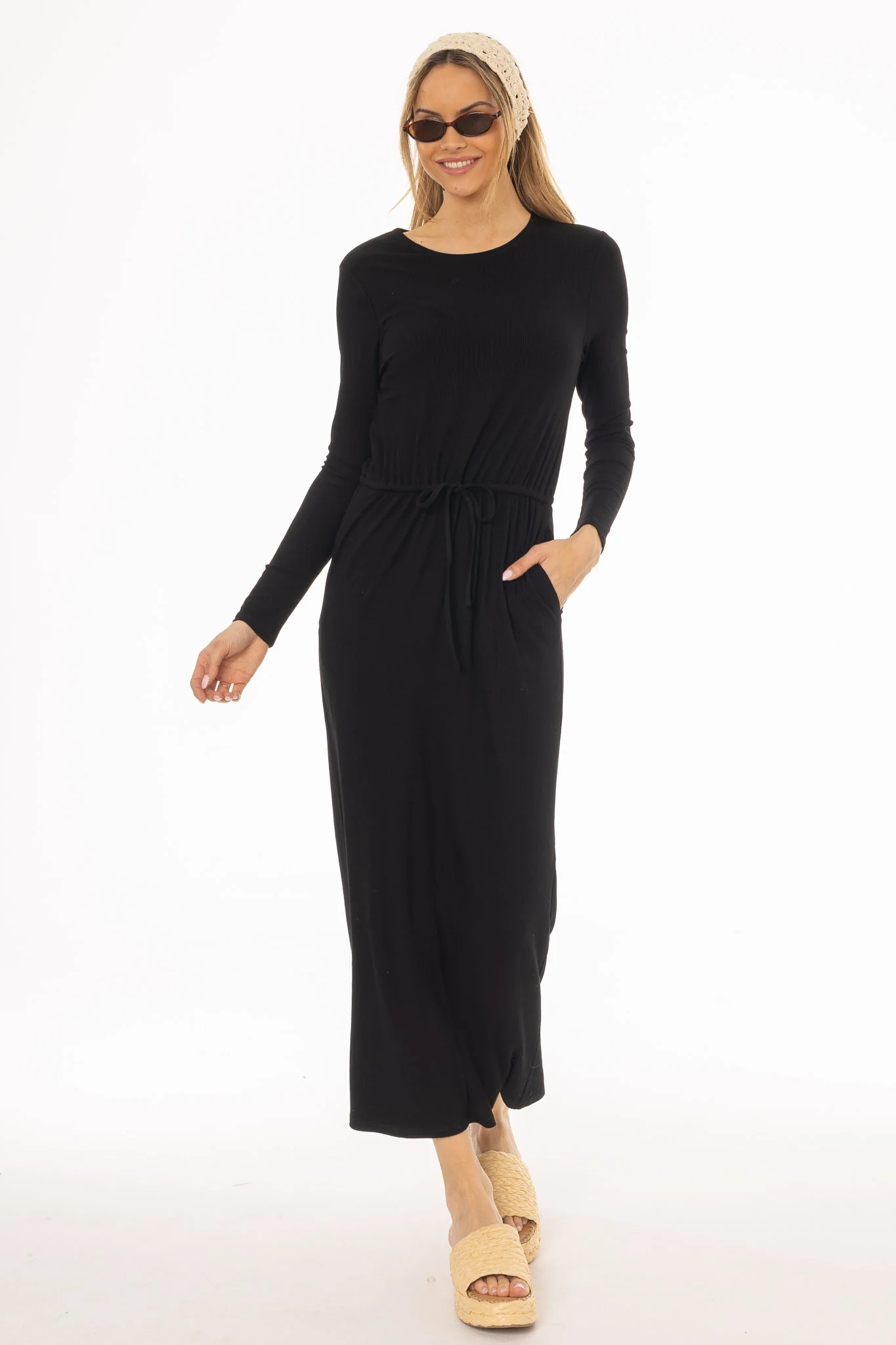 Black Drawstring Maxi Dress - Image 5
