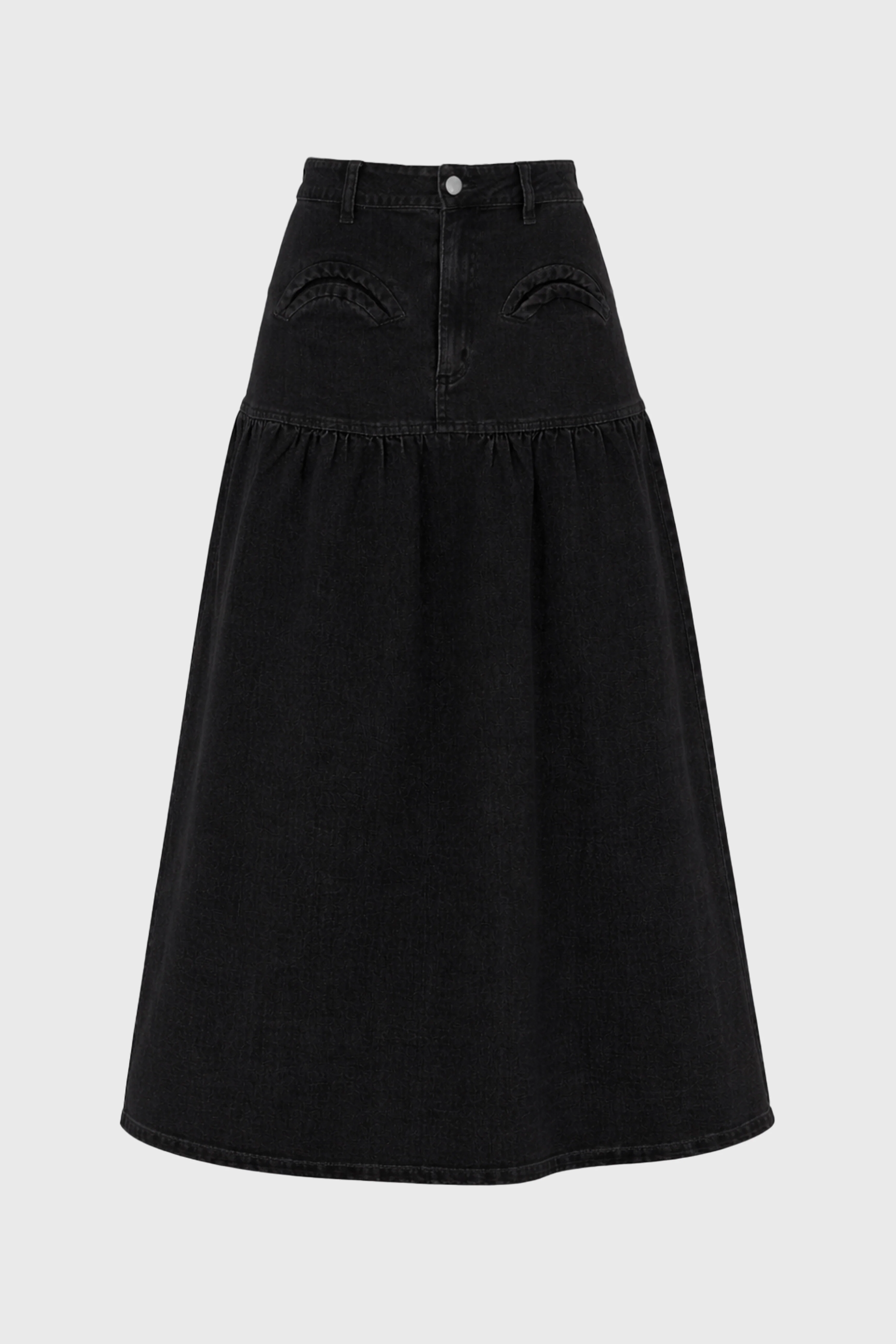 Black Drop Waist Denim Skirt - Image 6