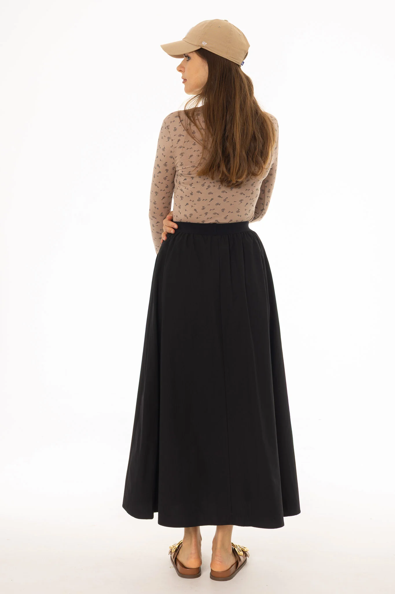 Black Elastic Cotton Maxi Skirt - Image 4