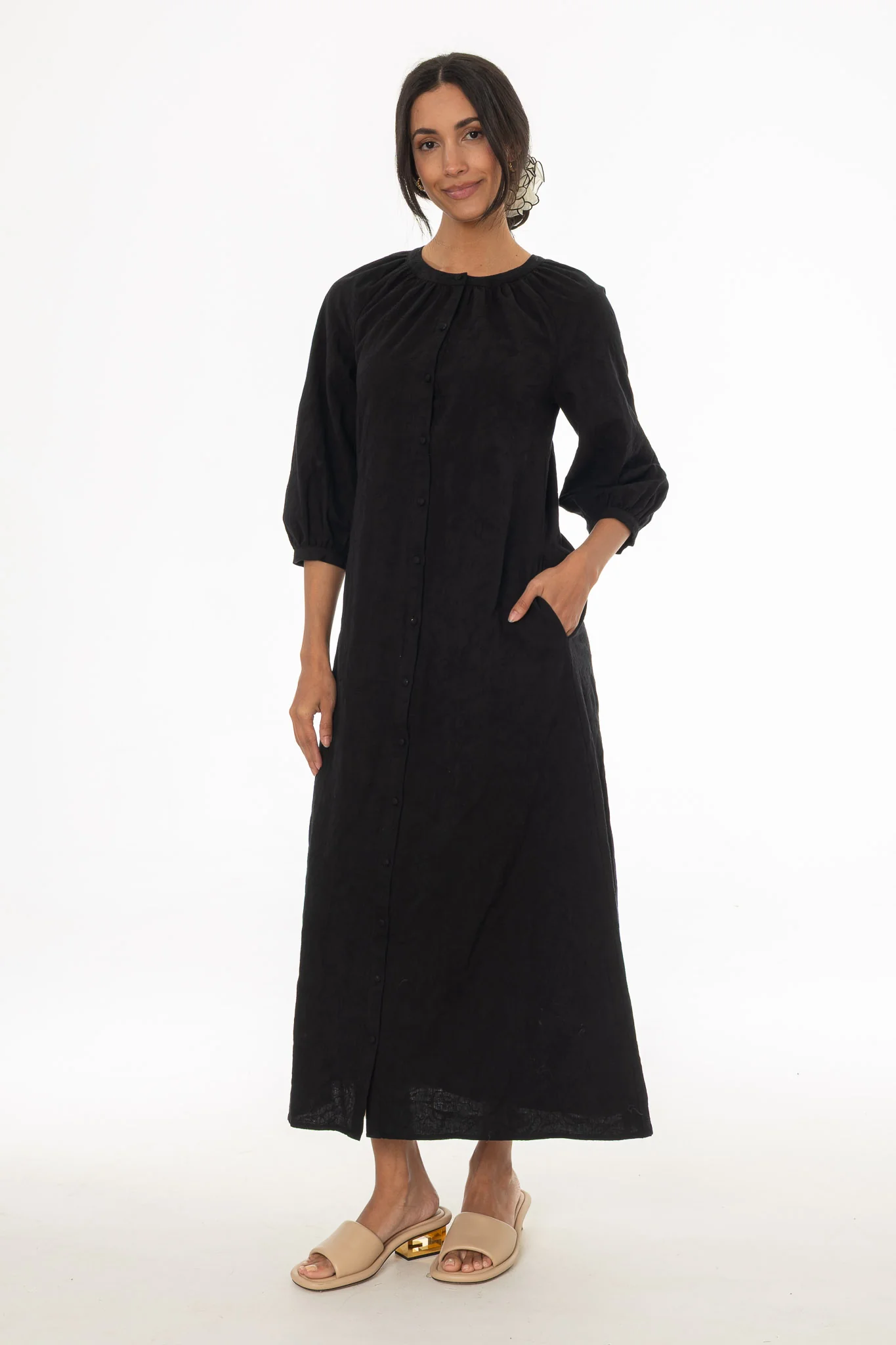 Black Embroidered Maxi Dress - Image 3