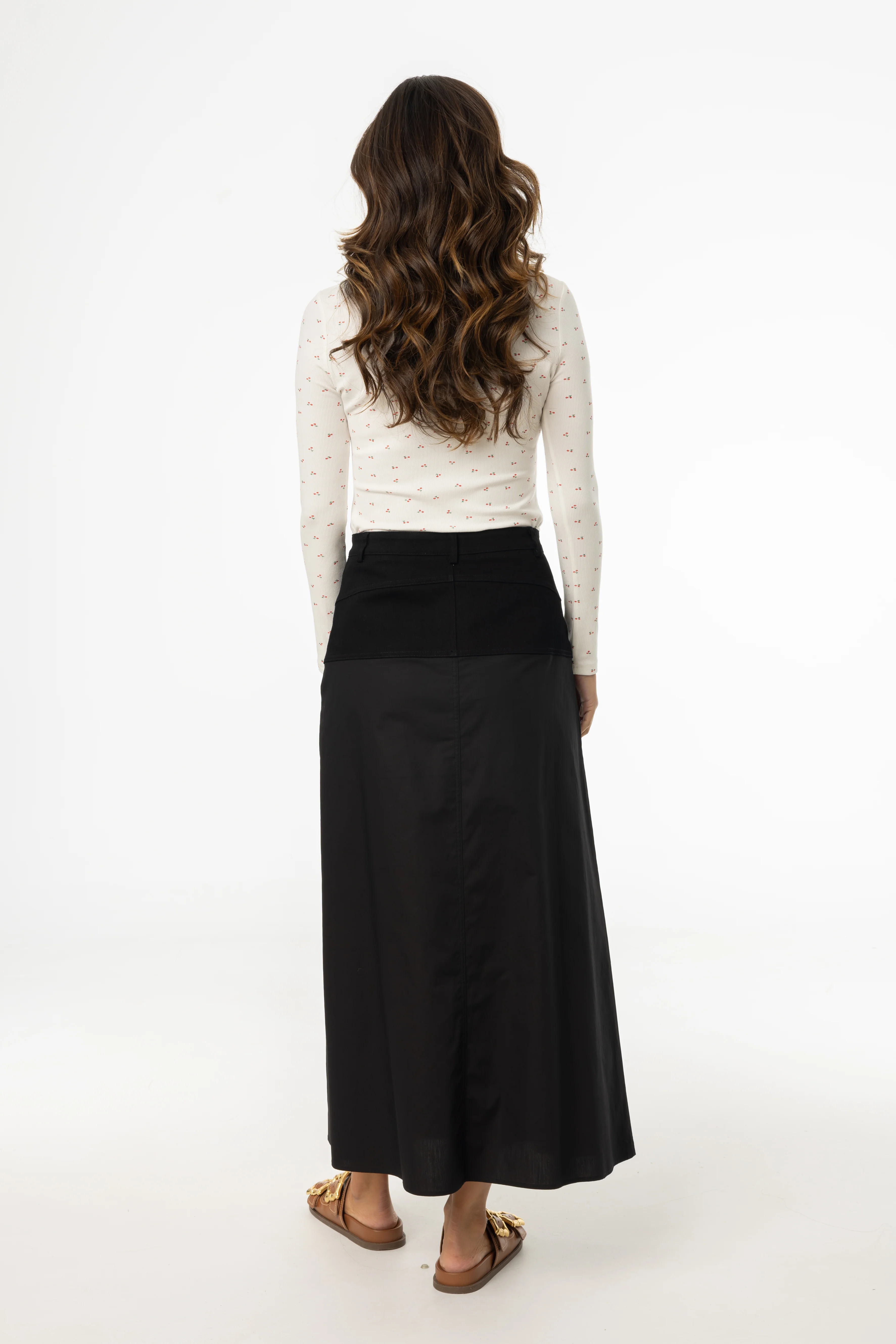 Black Fabric Combo A-Line Skirt - Image 3