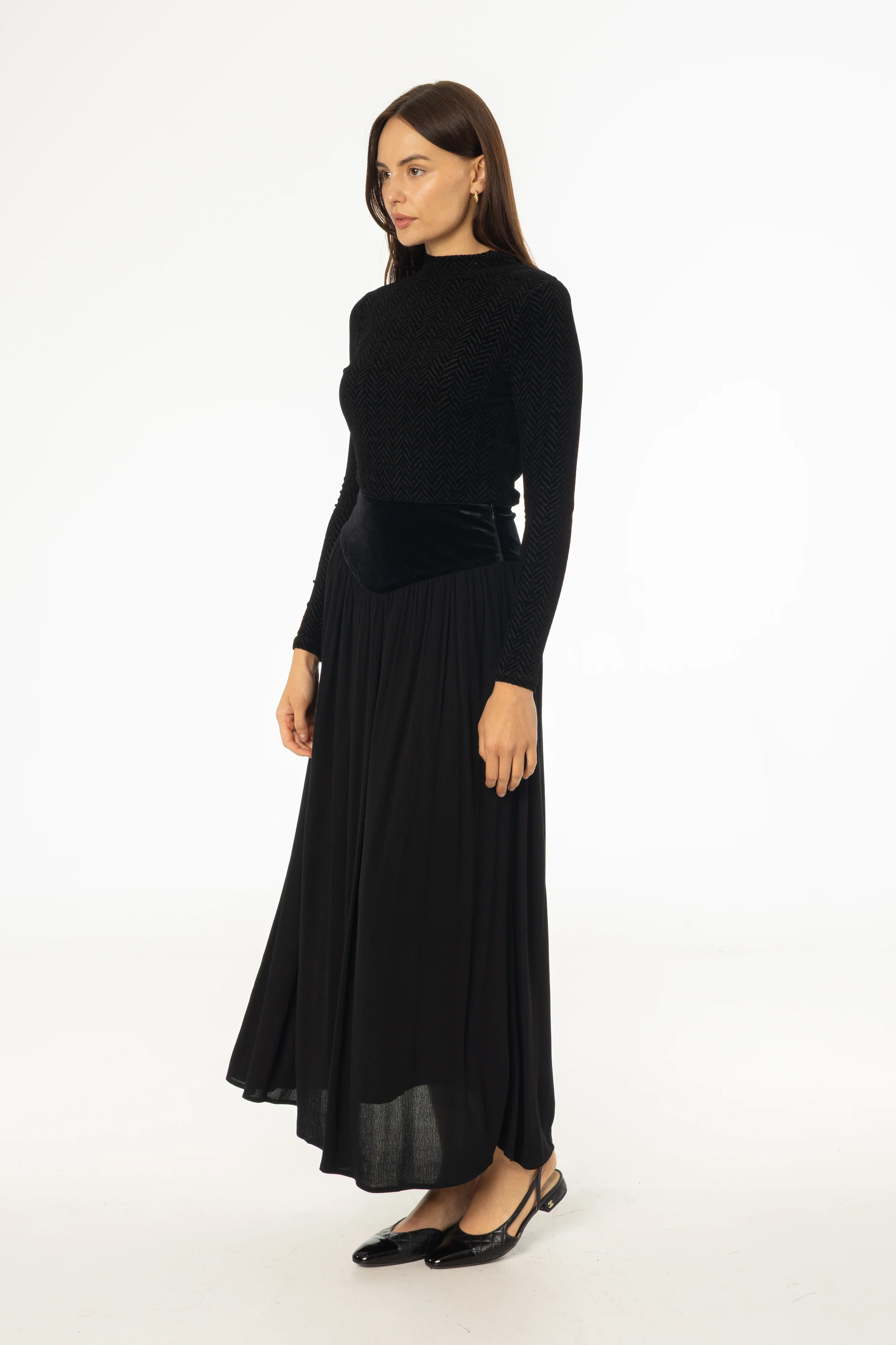 Black Fabric Combo Maxi Skirt - Image 2