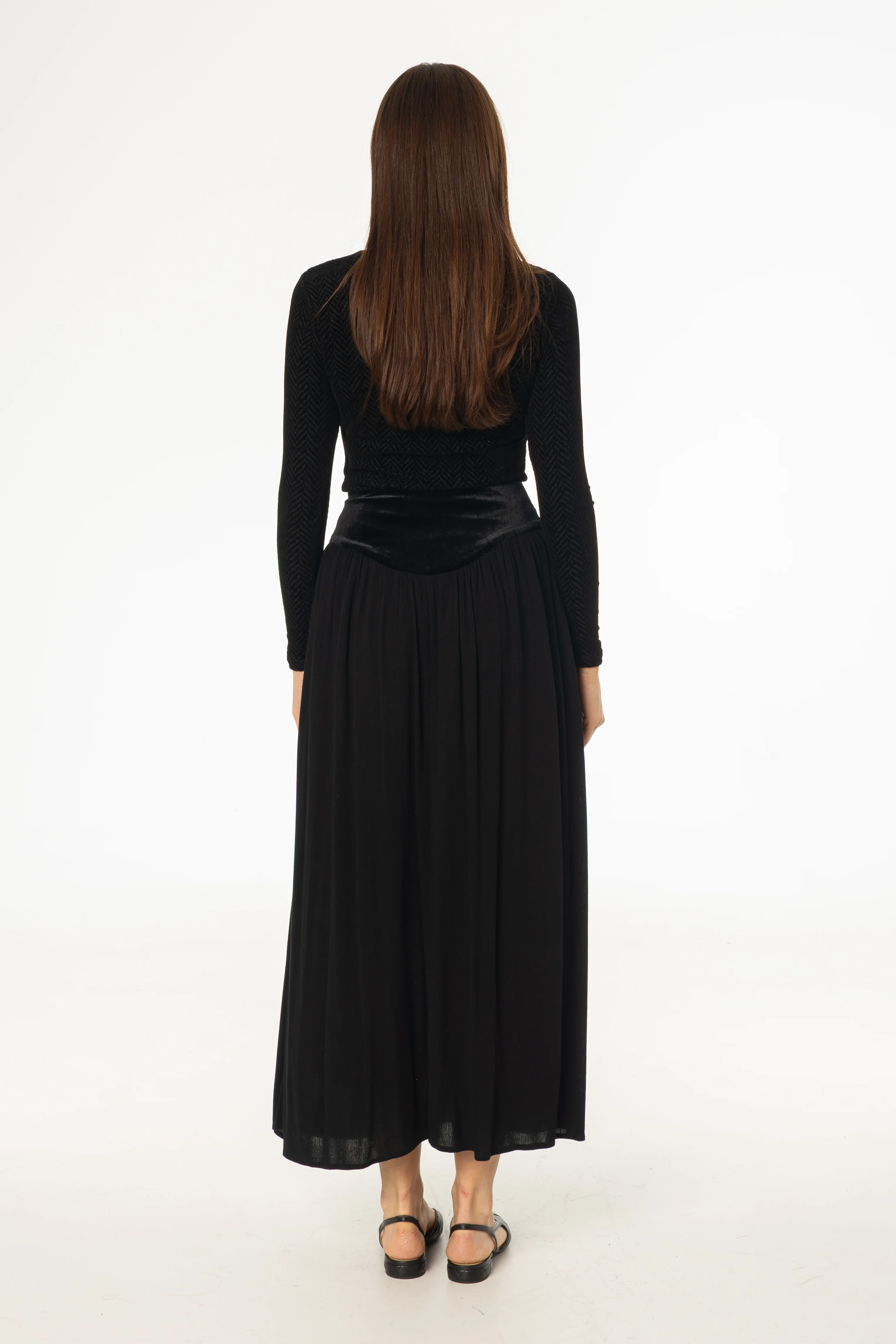 Black Fabric Combo Maxi Skirt - Image 3