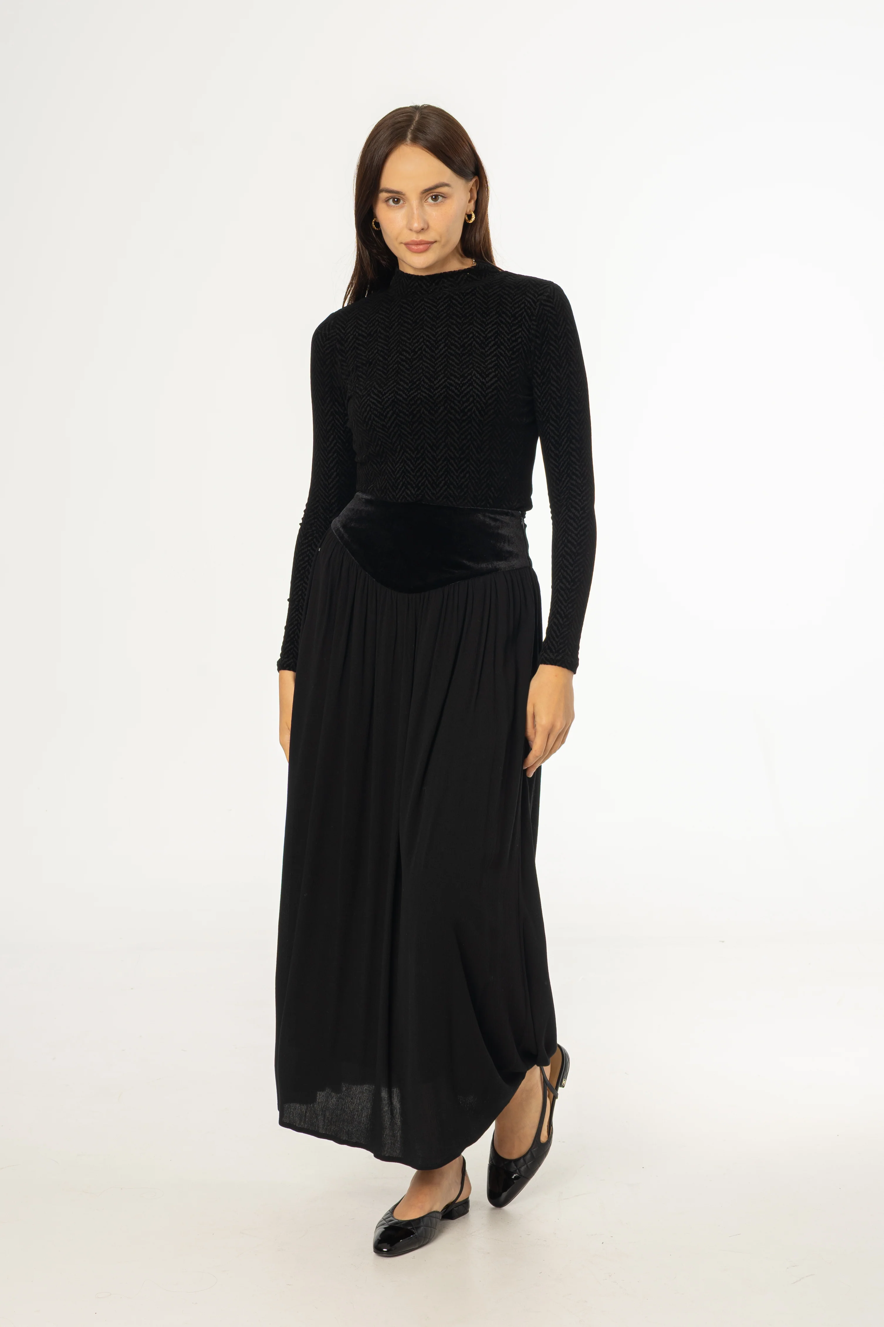Black Fabric Combo Maxi Skirt - Image 4