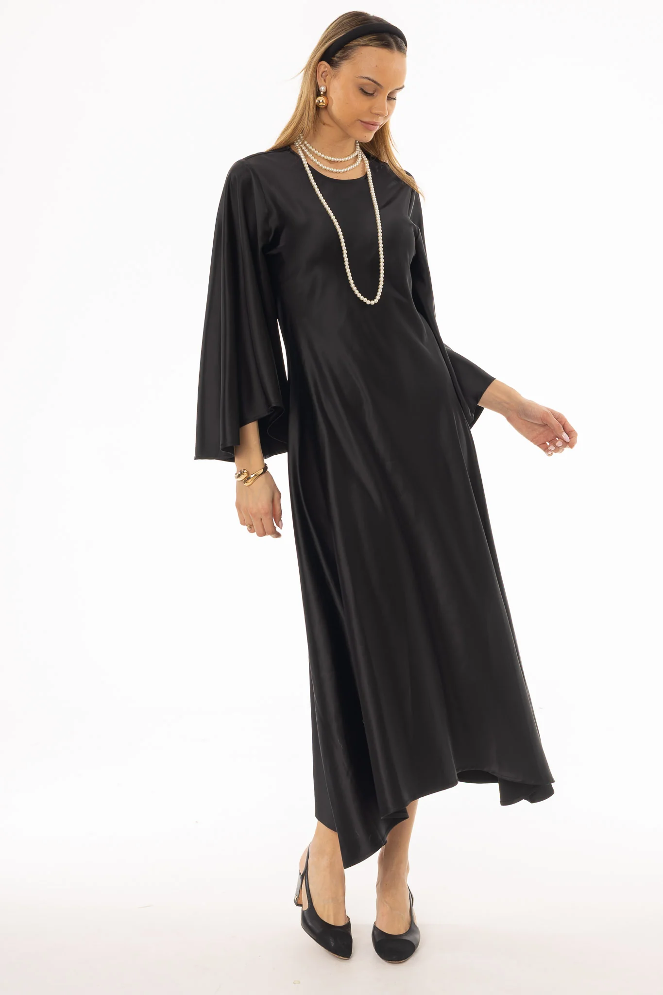 Black Flare Sleeve Maxi Dress
