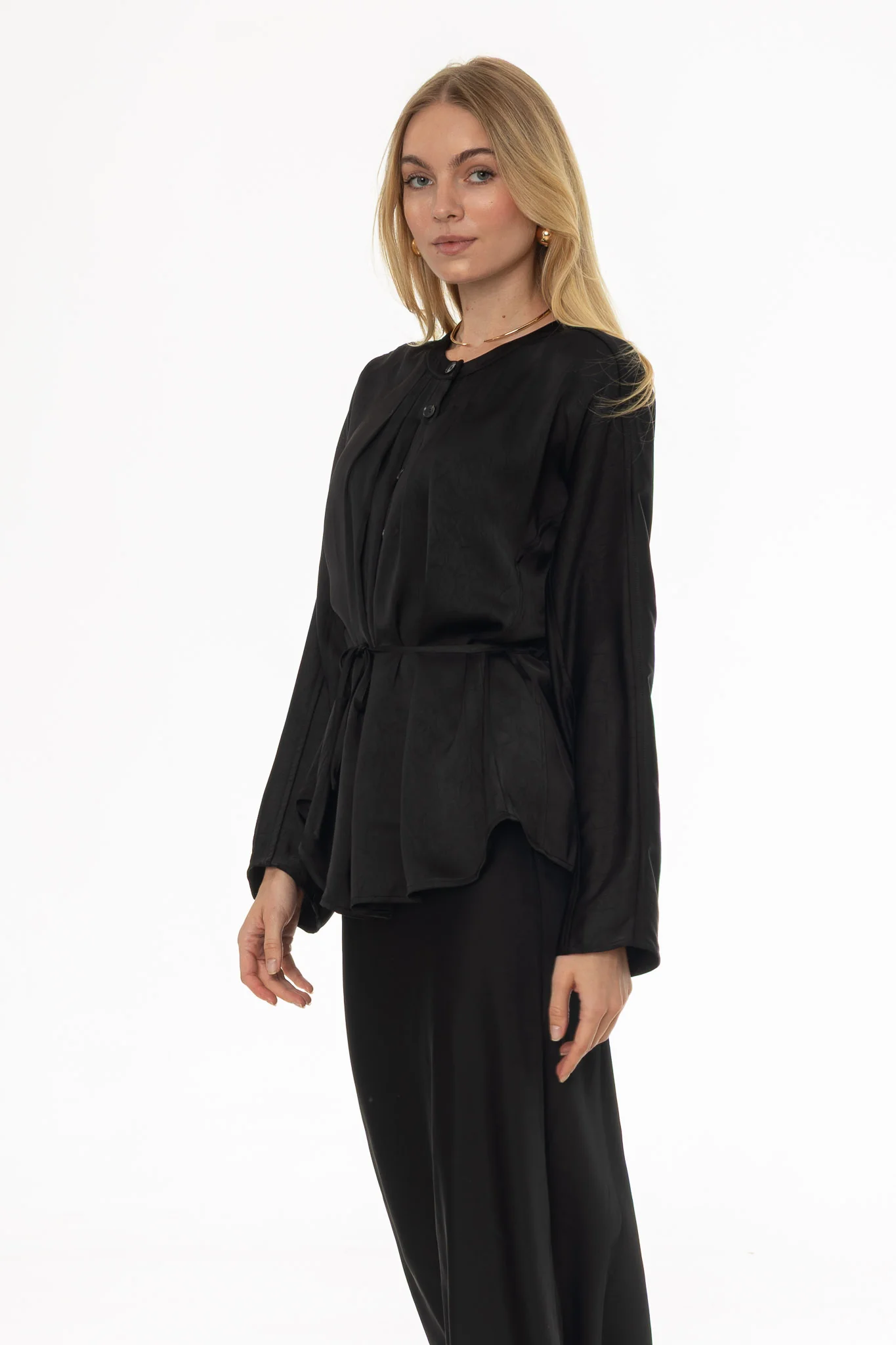 Black Flare Sleeve Tie Blouse - Image 3