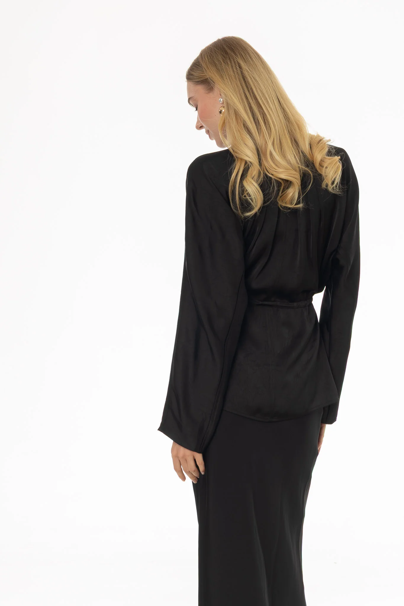 Black Flare Sleeve Tie Blouse - Image 4