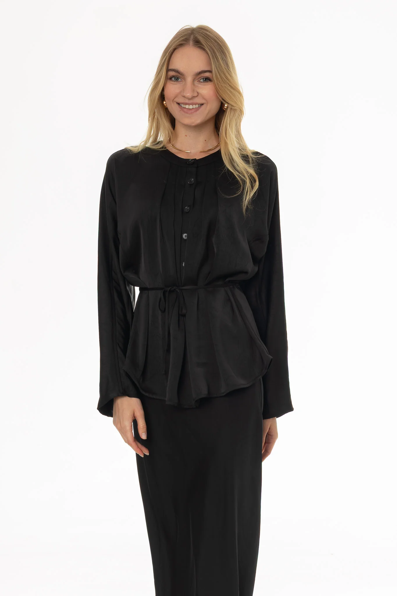 Black Flare Sleeve Tie Blouse - Image 5