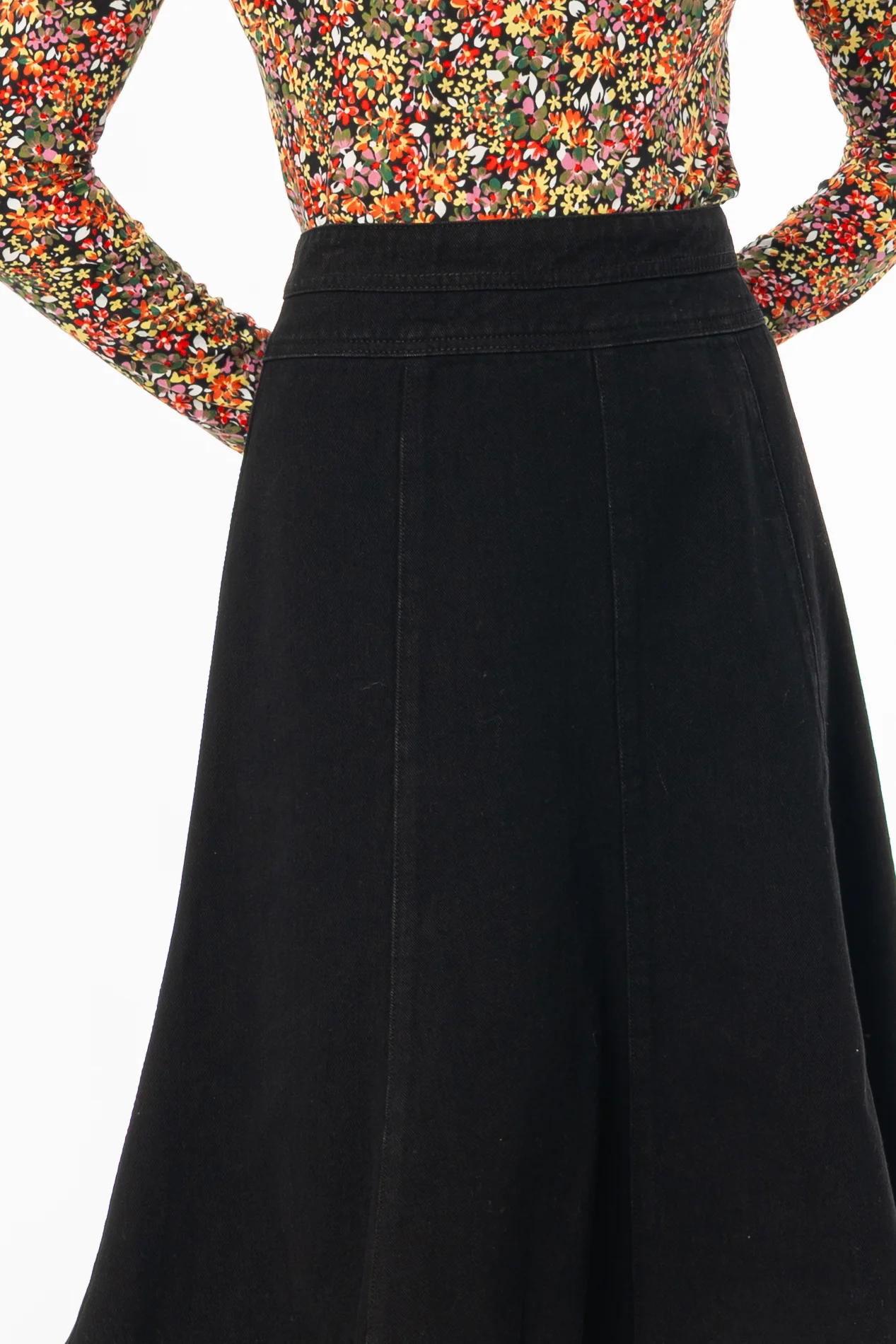 Black Flared Denim Skirt - Image 2