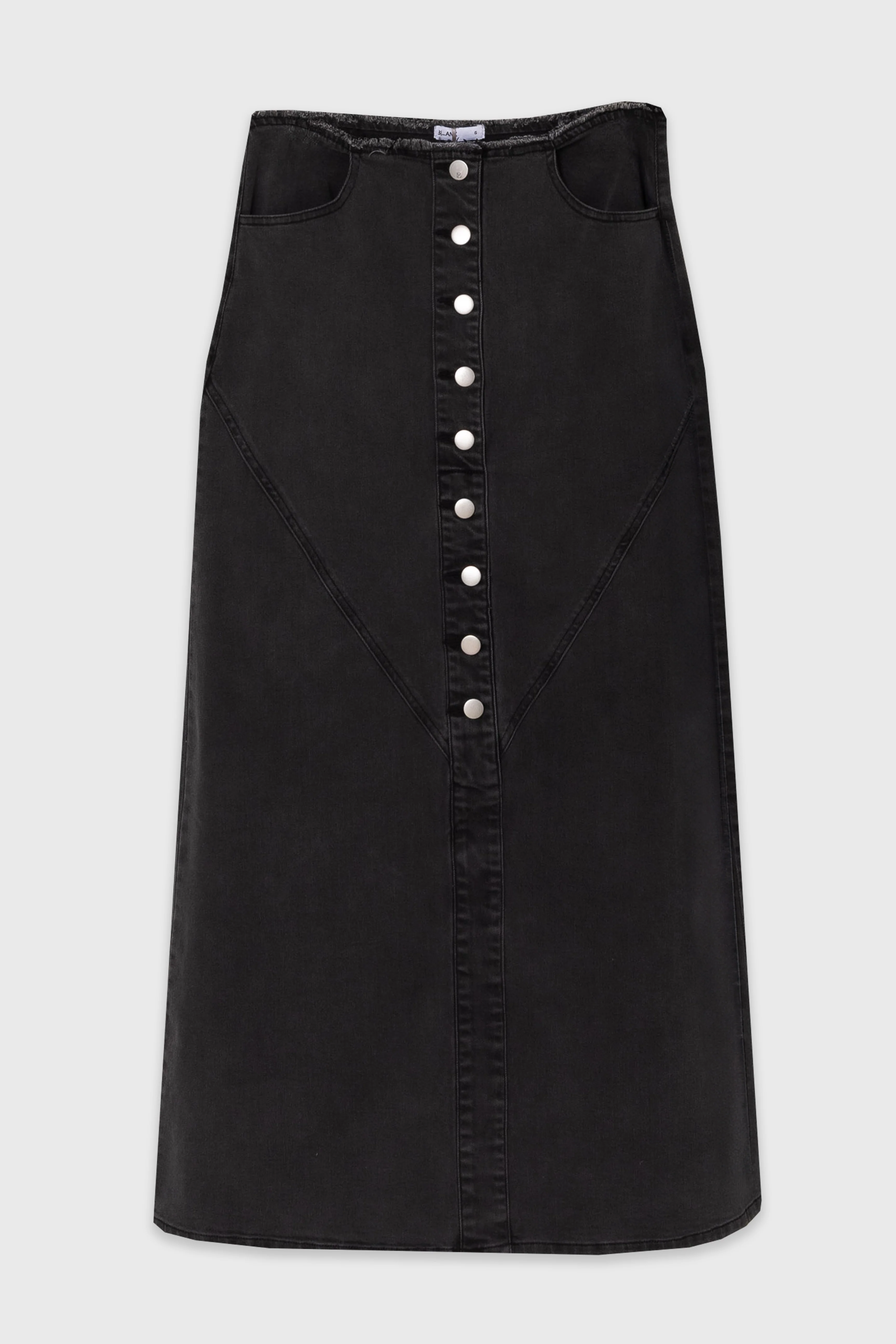 Black Fringe Button Denim Maxi Skirt - Image 6