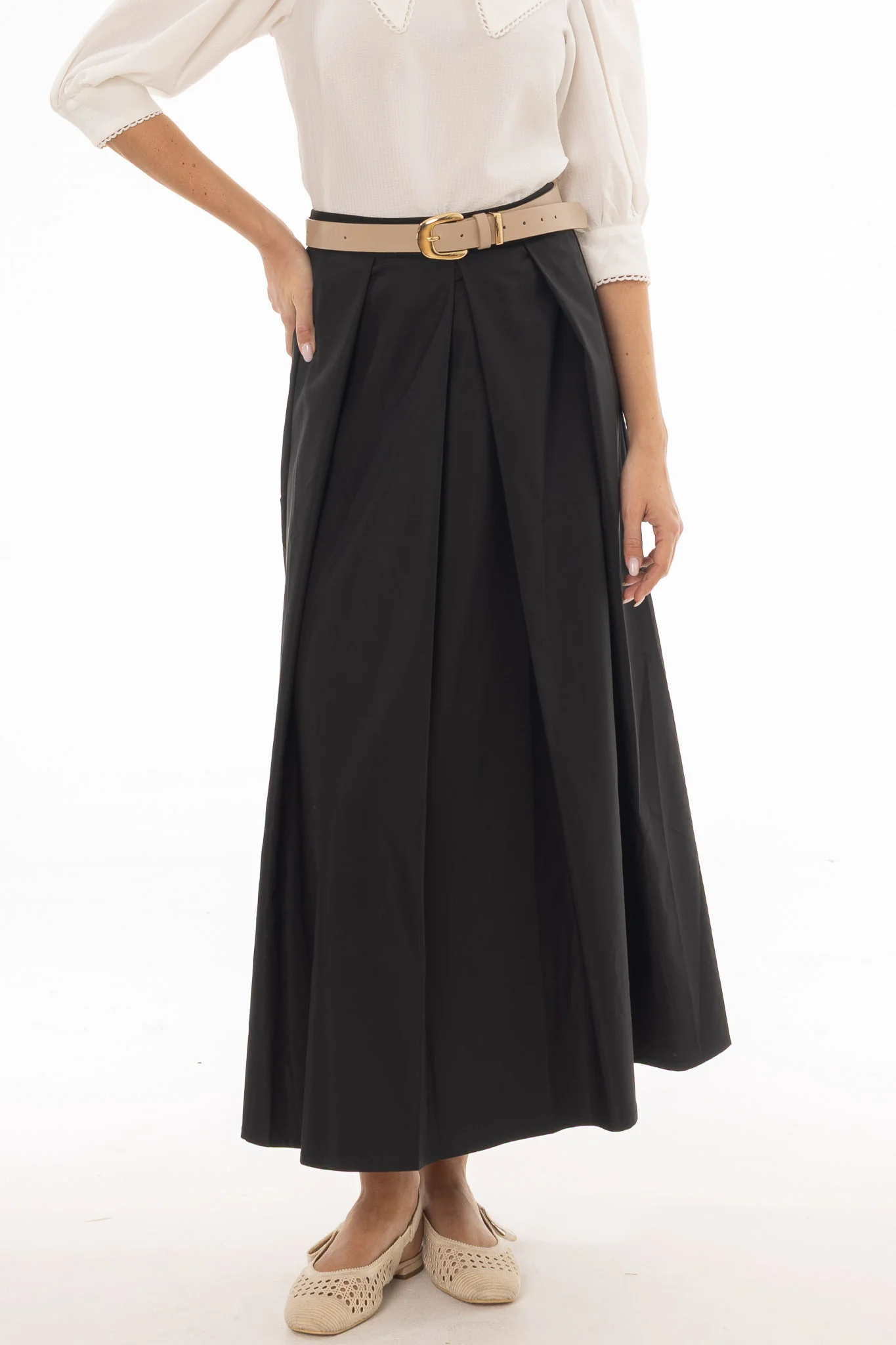 Black Front Pleat Maxi Skirt - Image 2