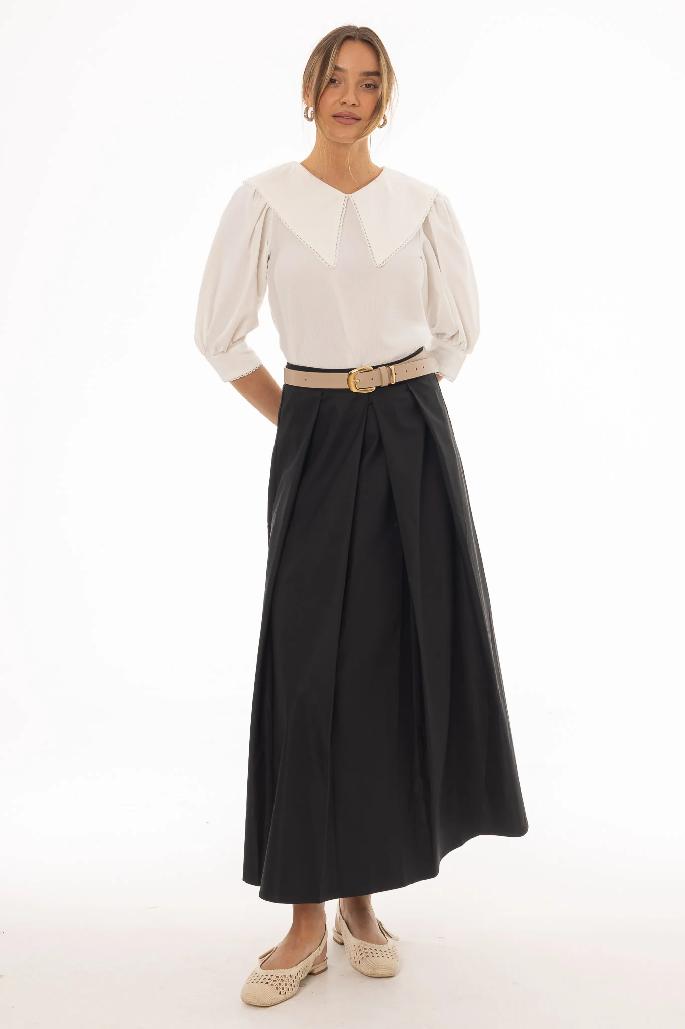 Black Front Pleat Maxi Skirt - Image 5