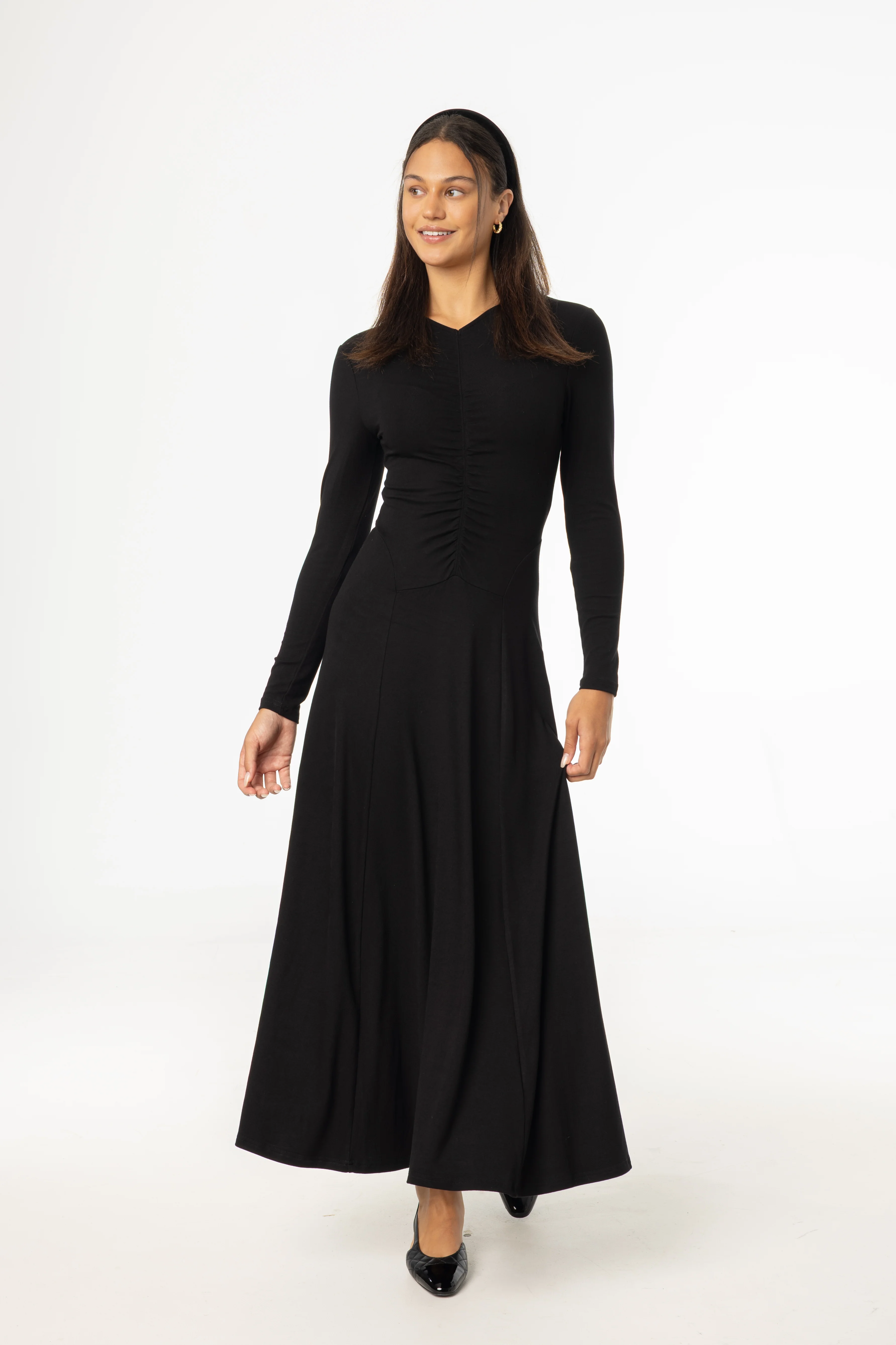 Black Front Ruched Maxi Dress - Image 5