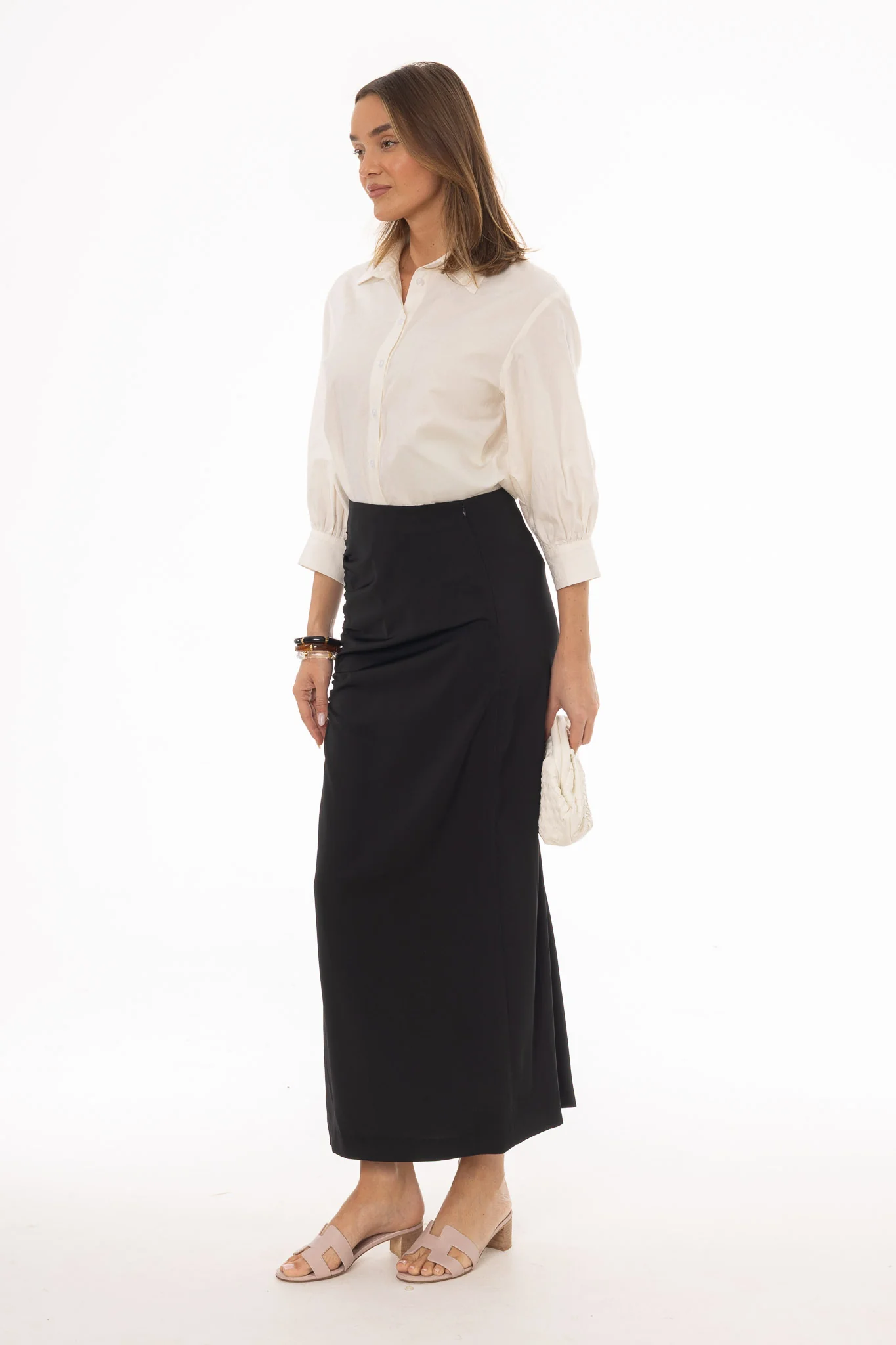 Black Front Ruched Maxi Skirt - Image 3